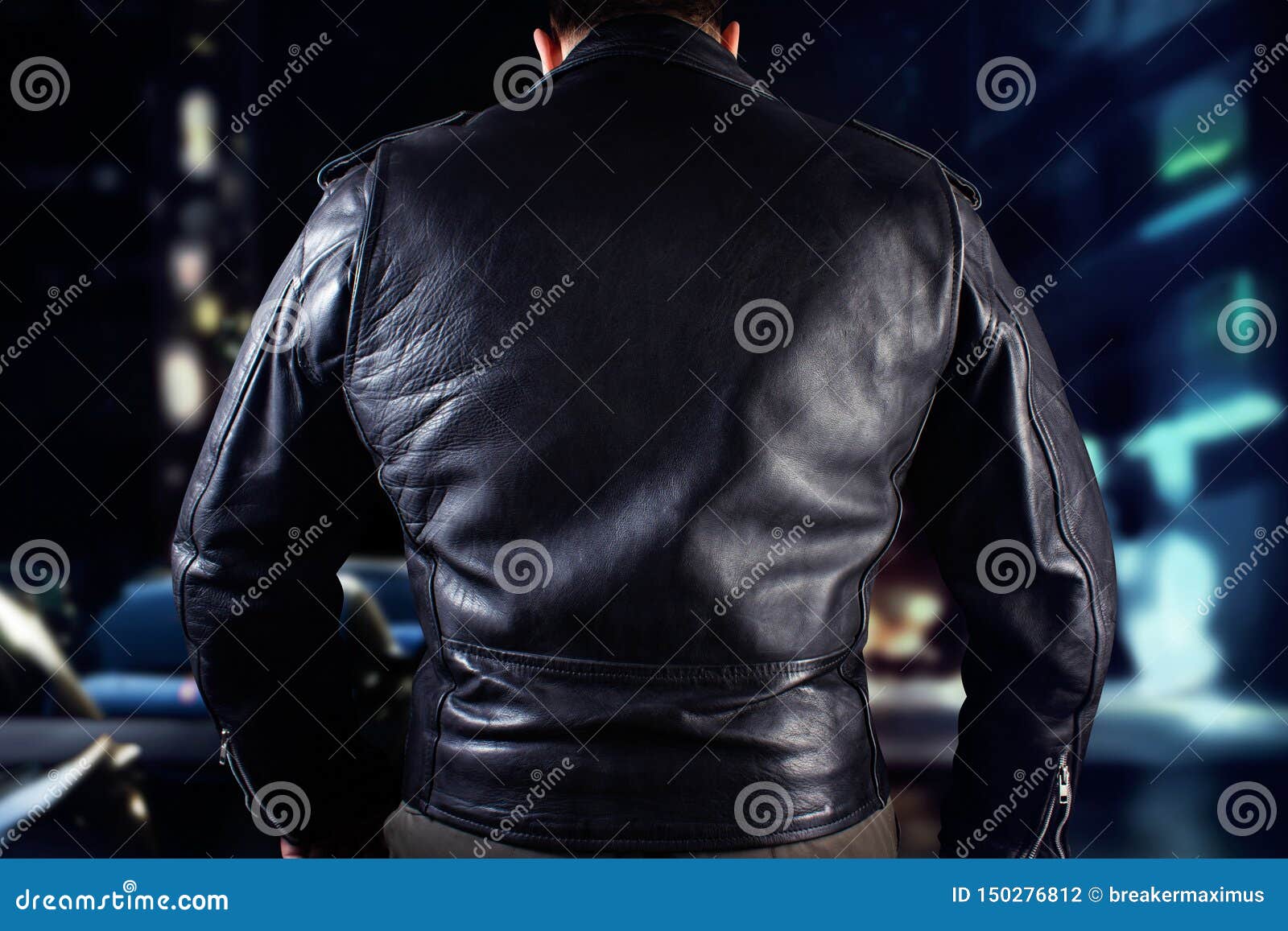 biker man in leather jacket closeup photo