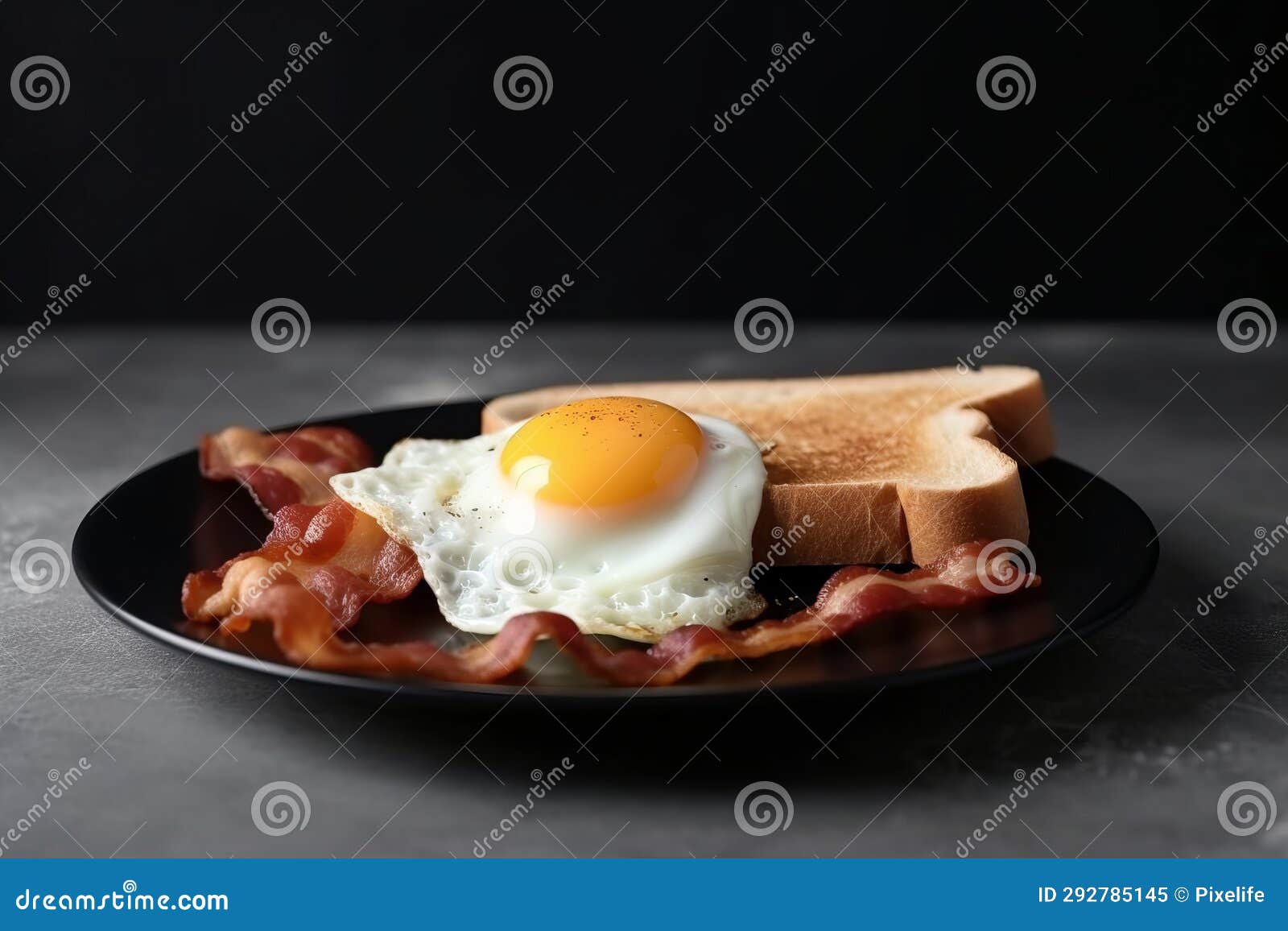closeup photo of a plate of bacon, eggs, and toast breakfast ai generated
