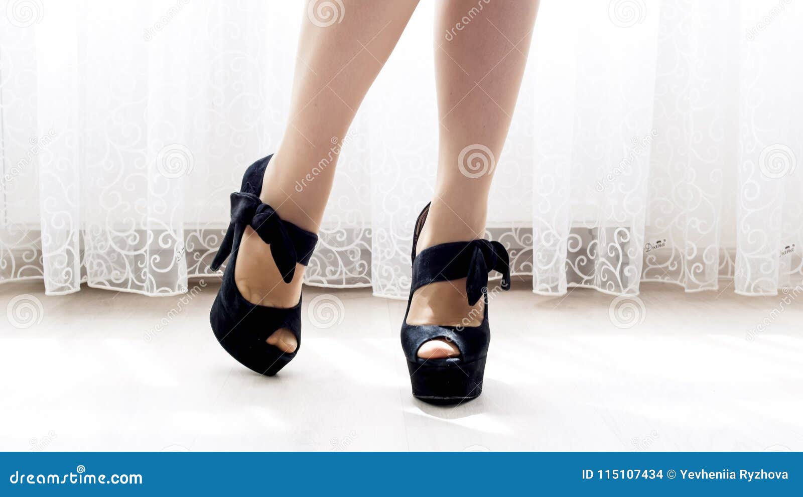 Closeup Image of Female Legs in Pantyhose and High Heels Shoes Stock ...