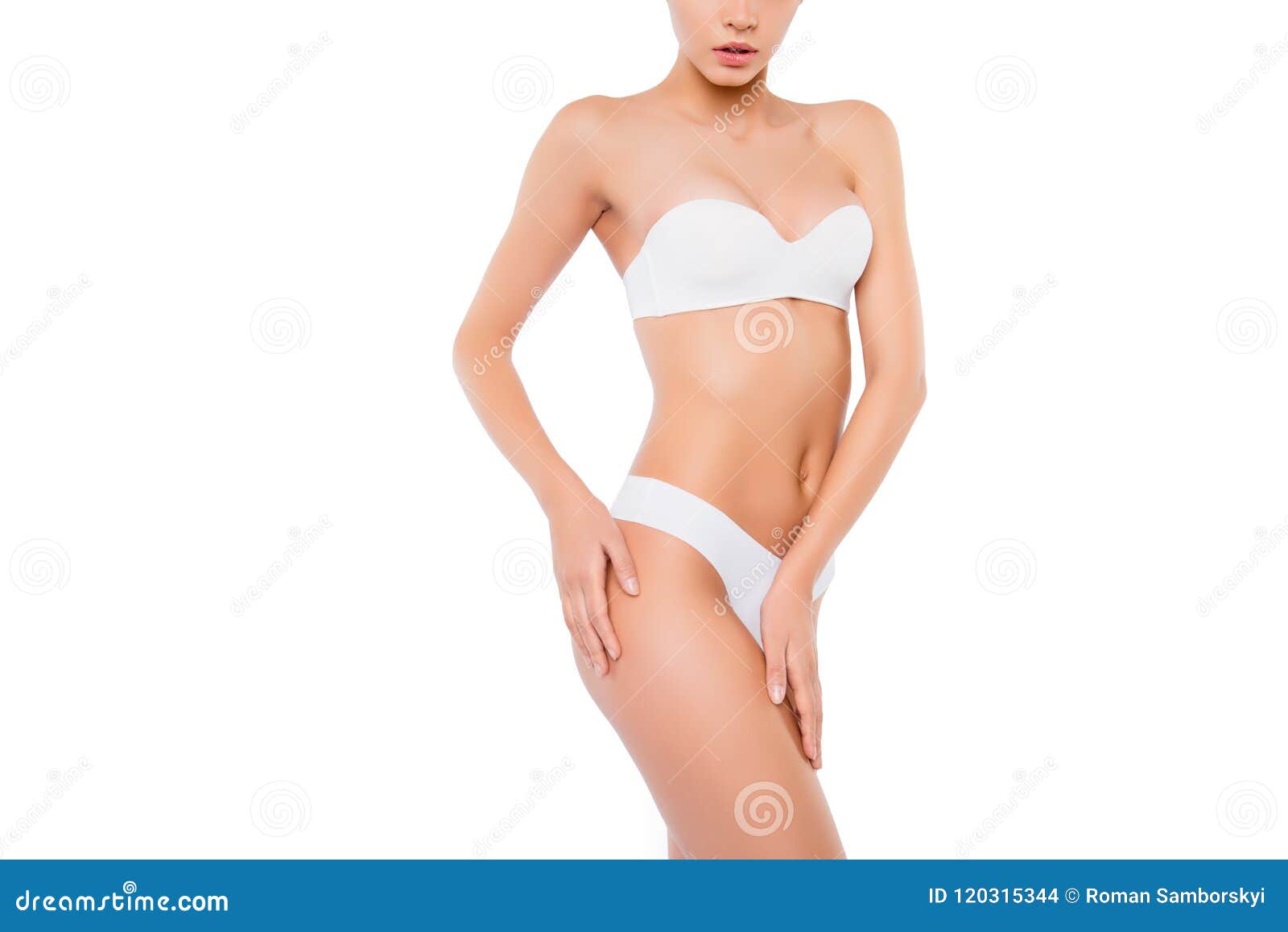 Slim and beautiful woman in white underwear. - Stock Photo [90964685] -  PIXTA