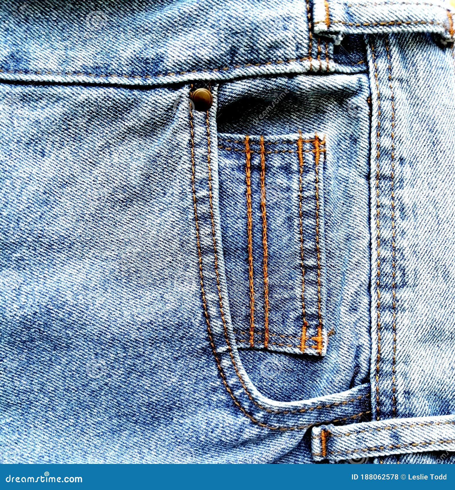 Closeup Photograph of Pocket in Blue Denim Jeans. Stock Photo - Image ...