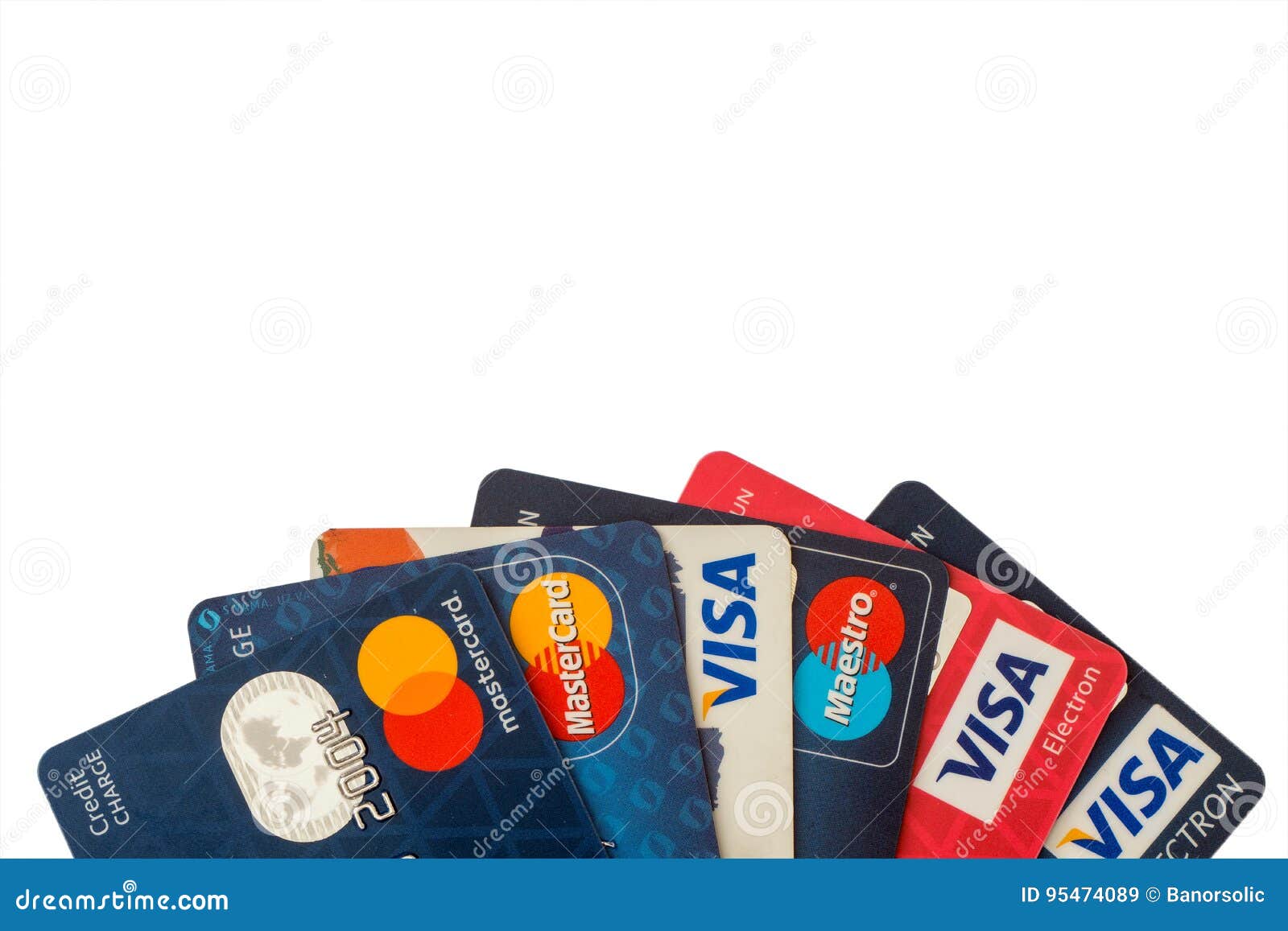 Closeup Pile of Credit Cards, Visa and MasterCard, Credit, Debit and
