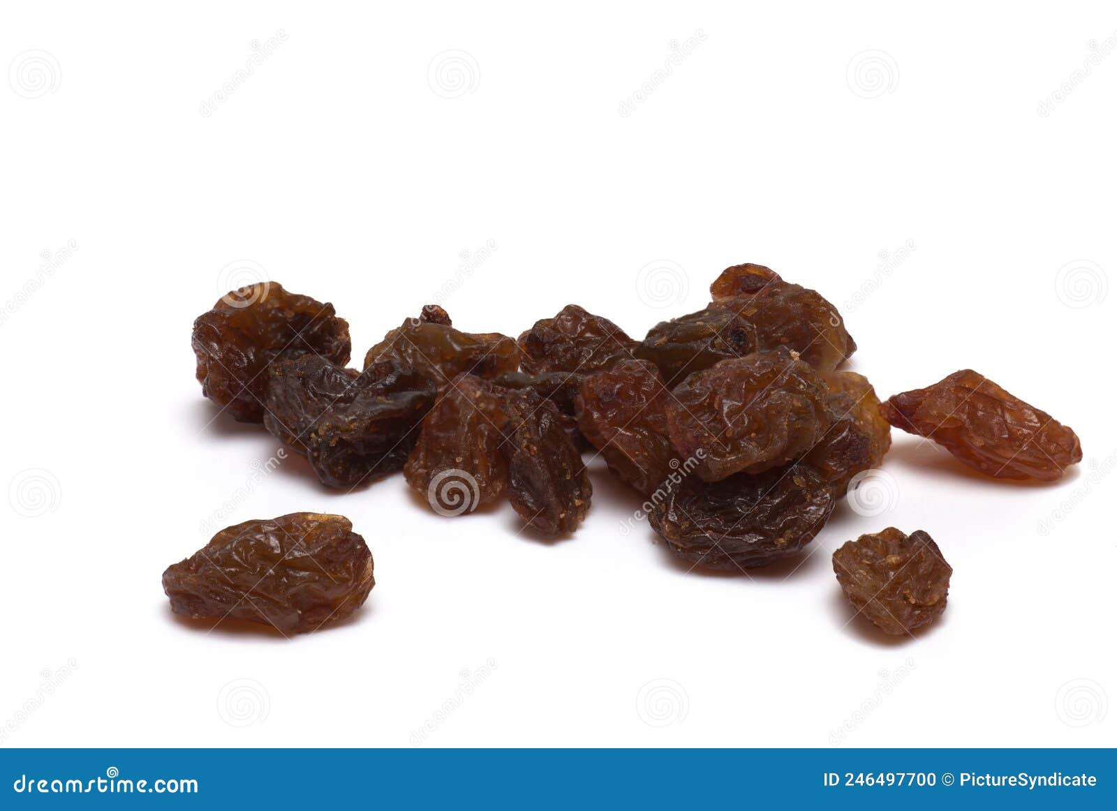Closeup Pile Dried Shriveled Raisins White Background Stock Photo