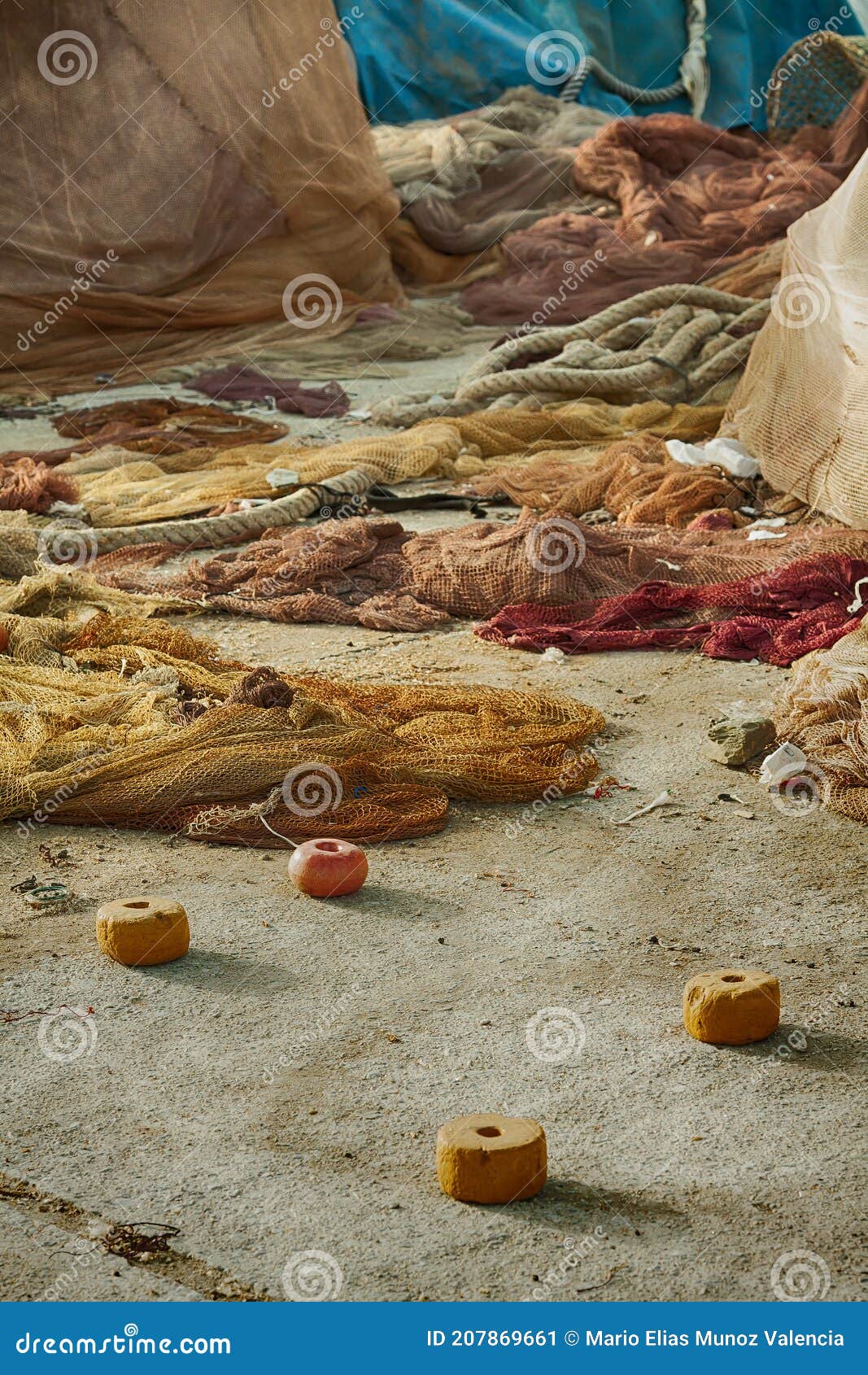Closeup of a Pile of Fishing Nets with a White Rope and Red and White Cork  Floats in a Fishing Port Stock Image - Image of industrial, background:  207869661