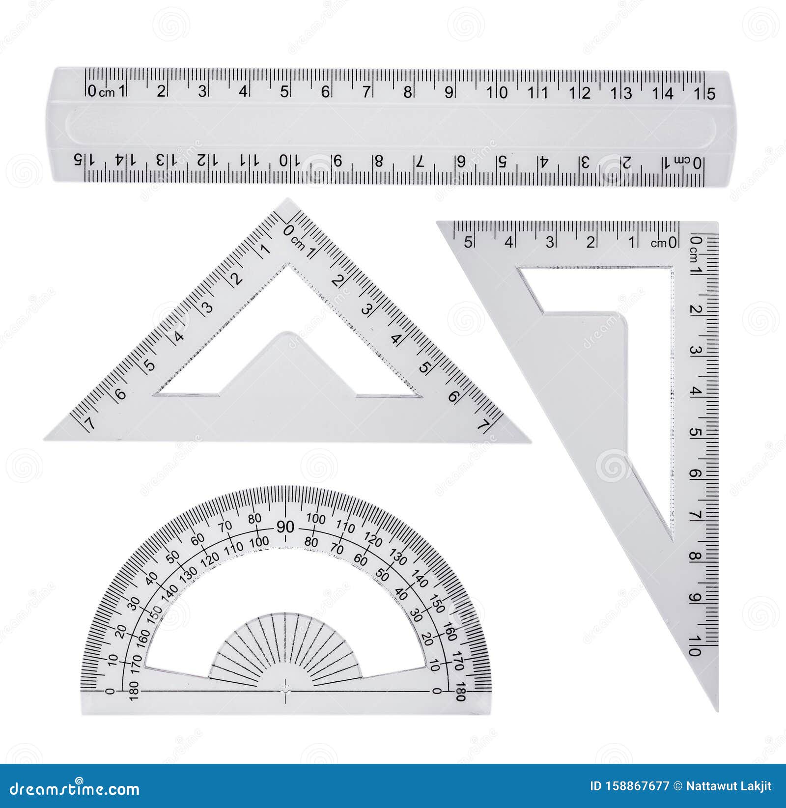 plastic ruler protractor triangle isolated on white