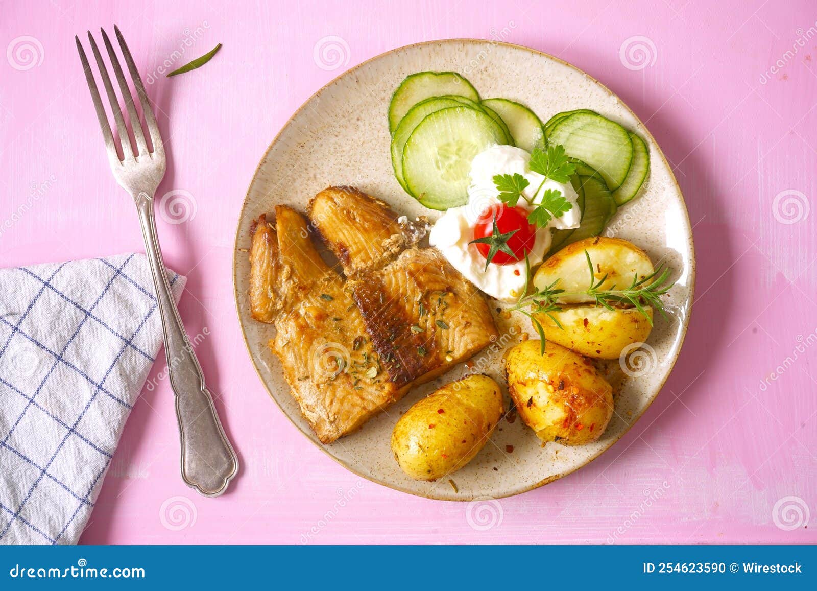 Closeup of a Plate with Cooked Fish and Vegetables. Stock Photo - Image ...