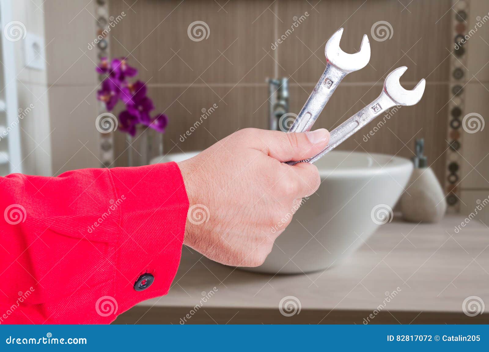 Closeup of Plumber Hand Holding Fixing Tools Stock Photo Image of