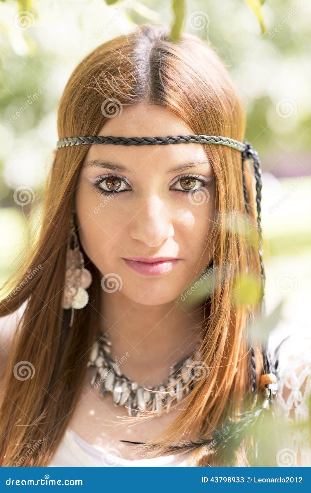 Closeup Portrait of Beautiful Hippie Young Girl Looking at the C Stock ...