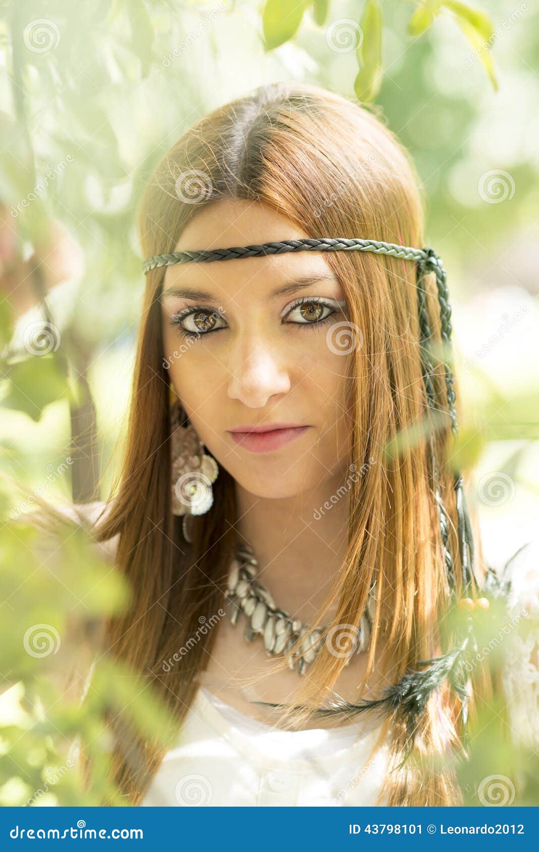 Closeup Portrait of Beautiful Hippie Young Woman, Outdoor. Stock Image ...