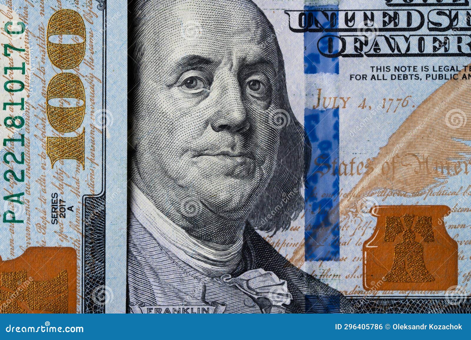 Closeup Portrait Benjamin Franklin on 100 Us Dollar Bill. Stock Photo ...