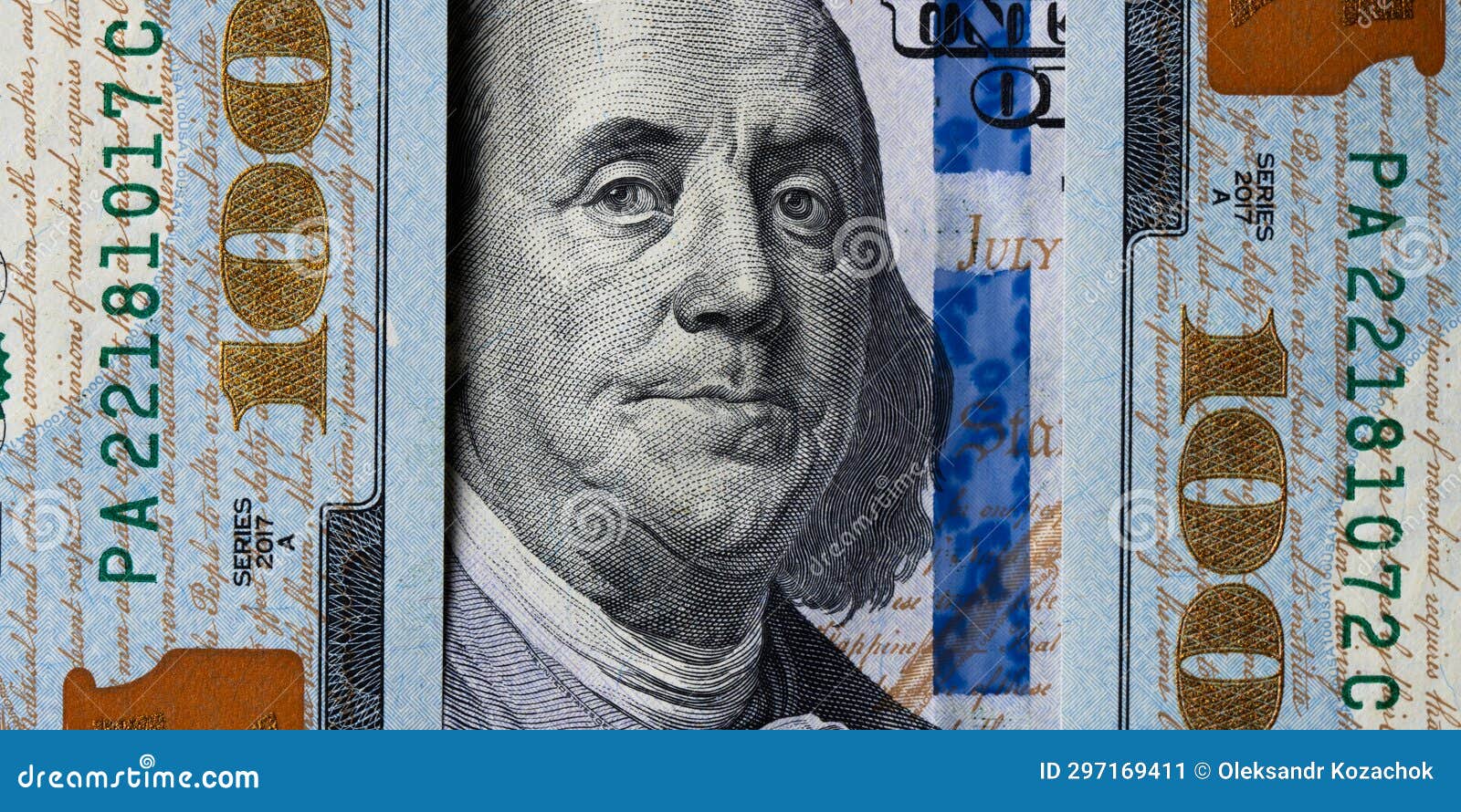 Closeup Portrait Benjamin Franklin on 100 Us Dollar Bill. Stock Image ...