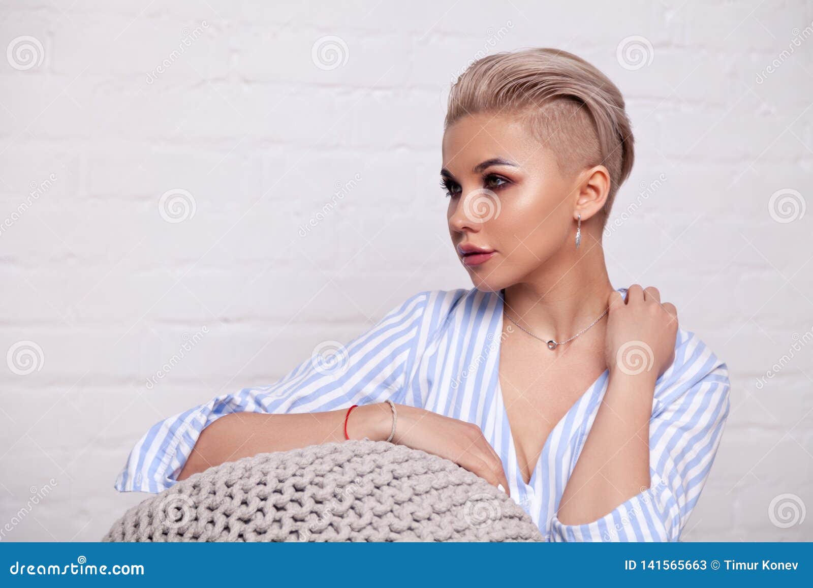 Closeup Portrait Blonde Model with Bright Make-up and Short Hair with Shaved Temples in a Modern Silver Jewelry, Earrings, Stock Image - Image of background, clean: 141565663 Closeup Portrait Blonde Model with Bright Make-up and Short Hair with Shaved Temples in a Modern Silver Jewelry, Earrings, Stock Image - Image of background, clean: 141565663