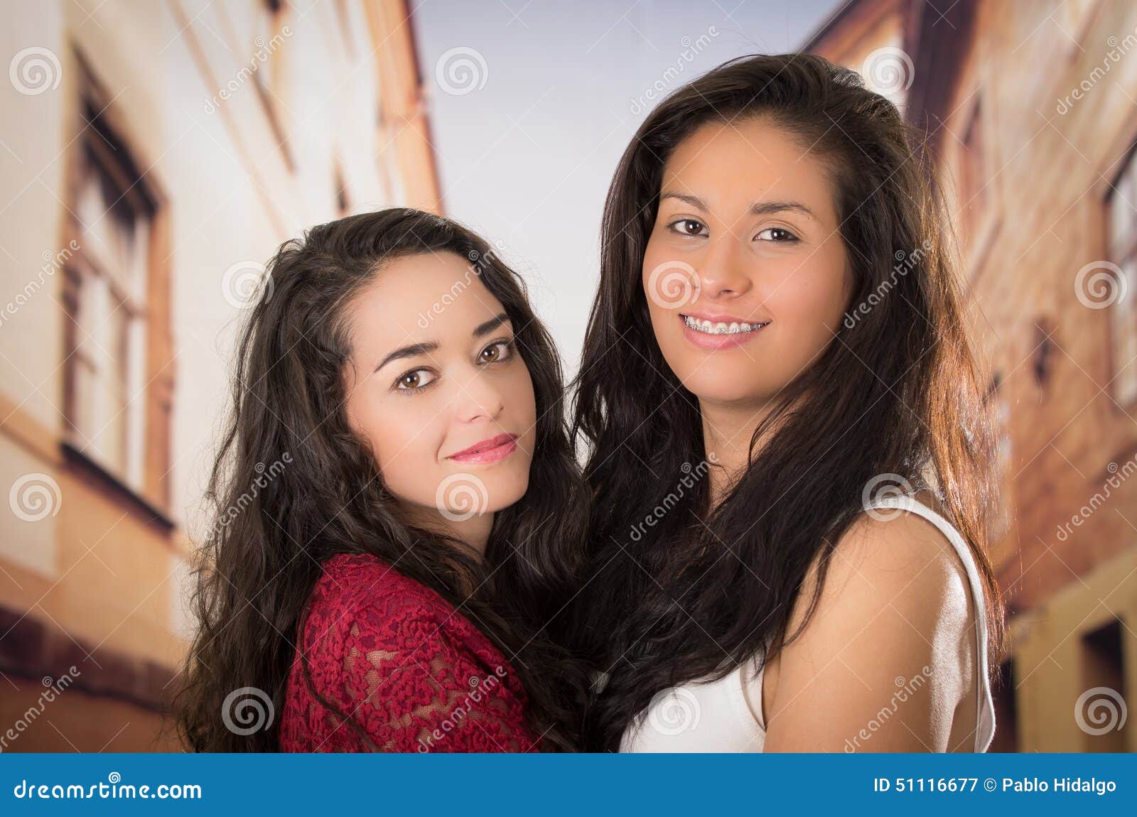 Closeup Portrait Of Cute Lesbian Couple In Love Stock