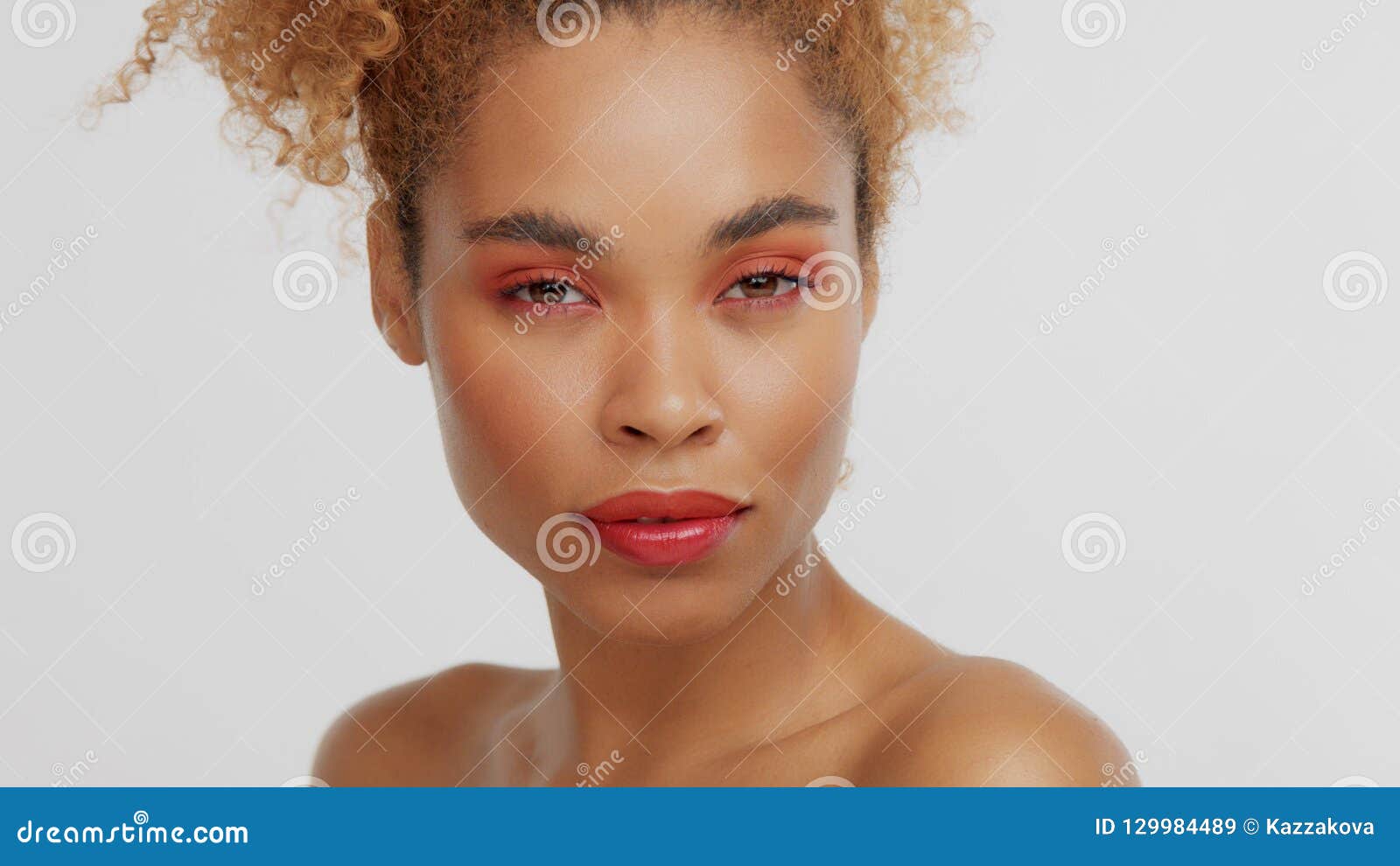 Mixed Race Black Blonde Model With Curly Hair Stock Photo 129984489 -  Megapixl