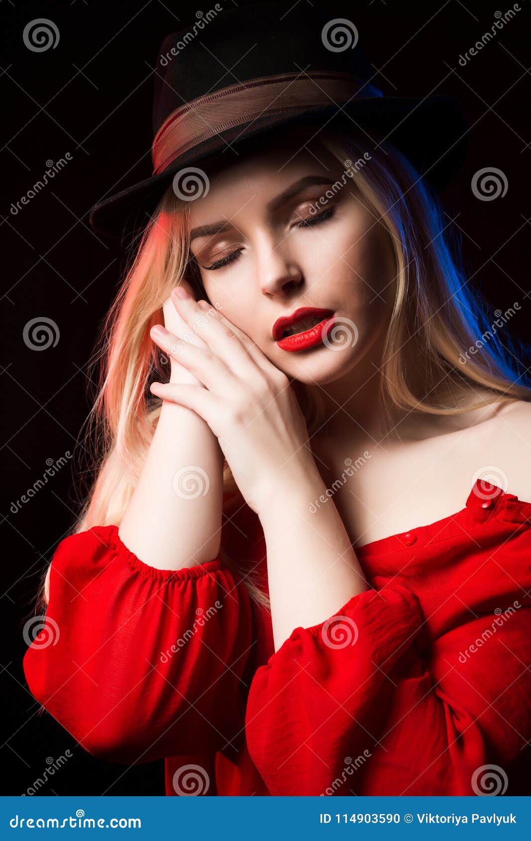 Closeup Portrait of Pretty Young Woman with Closed Eyes, Posing Stock ...