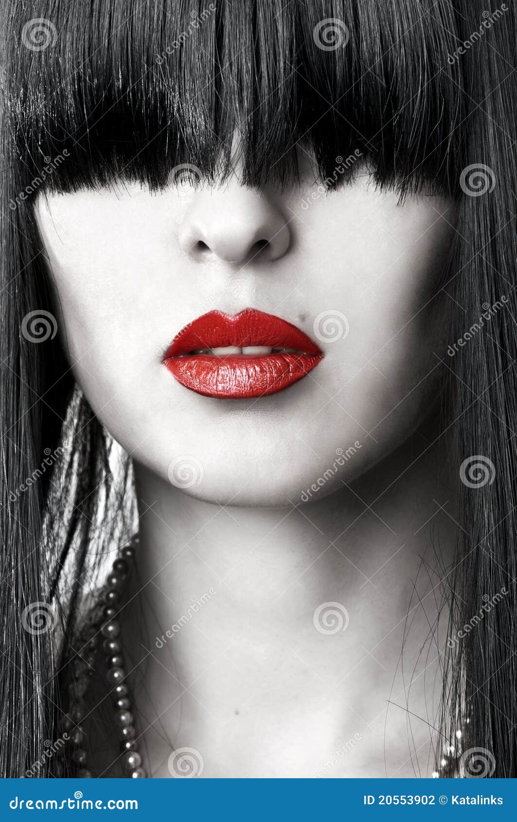 Closeup Portrait Of Woman Face With Red Lips Stock 