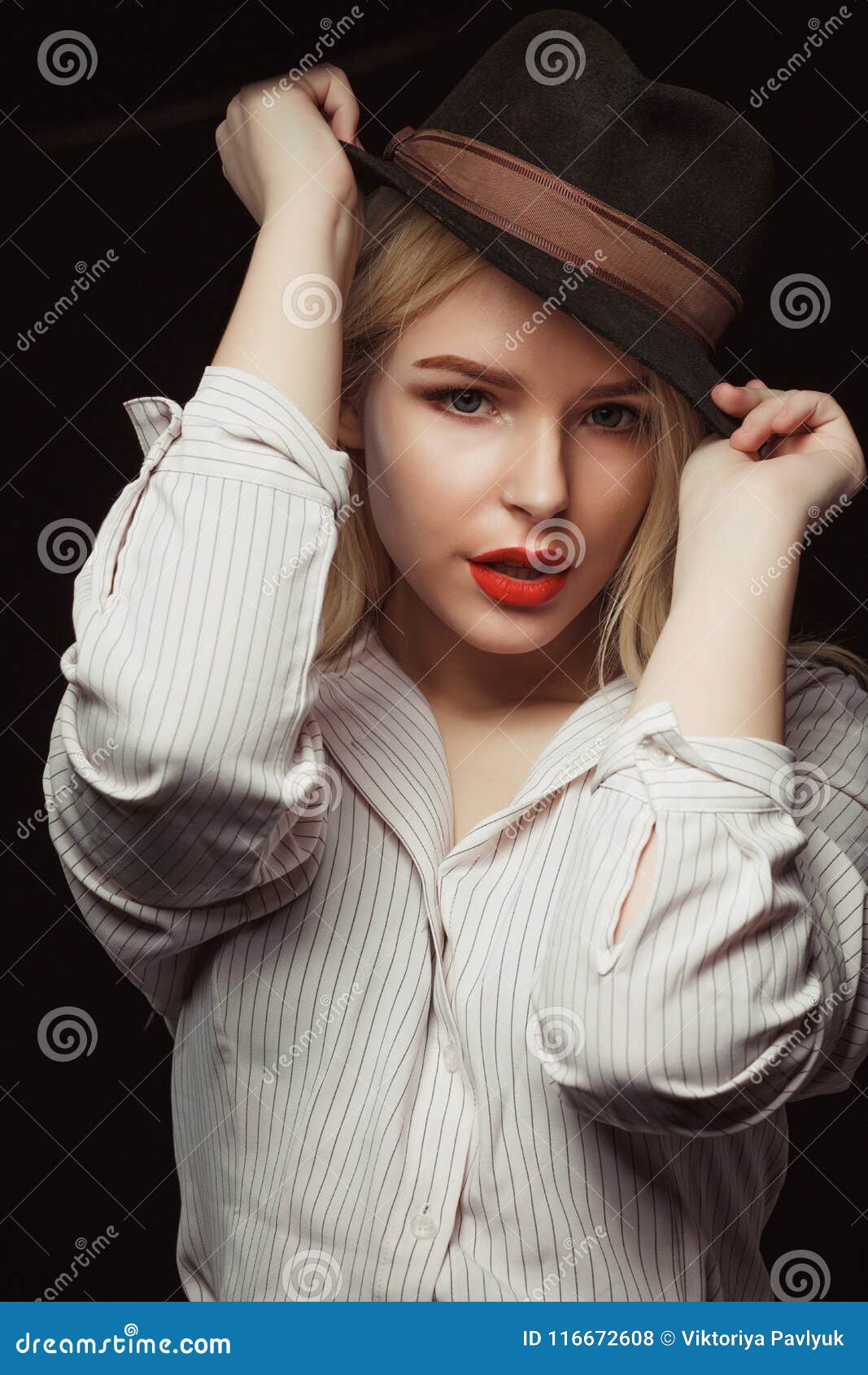 Closeup Portrait of Wonderful Blonde Woman in Glasses and Hat, Stock ...