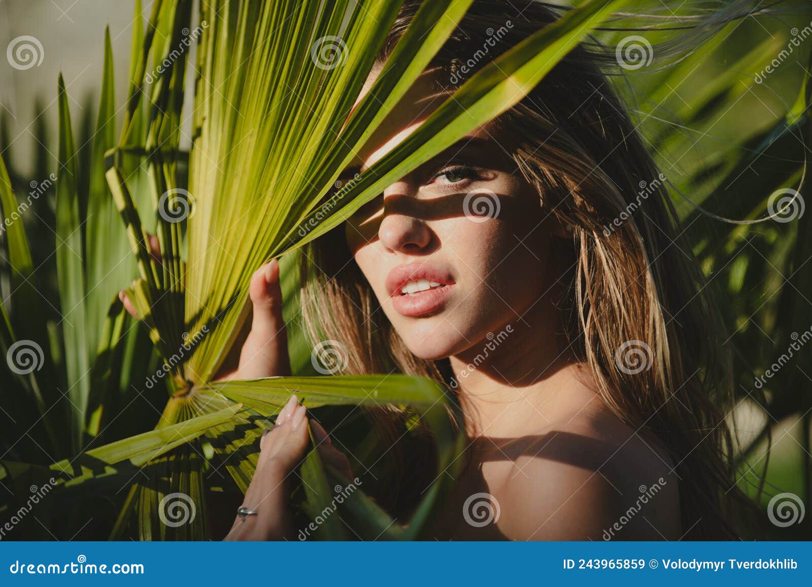 Closeup Portrait Of Young And Beautiful Tanned Woman With Perfect Smooth Tanned Skin In Tropical 