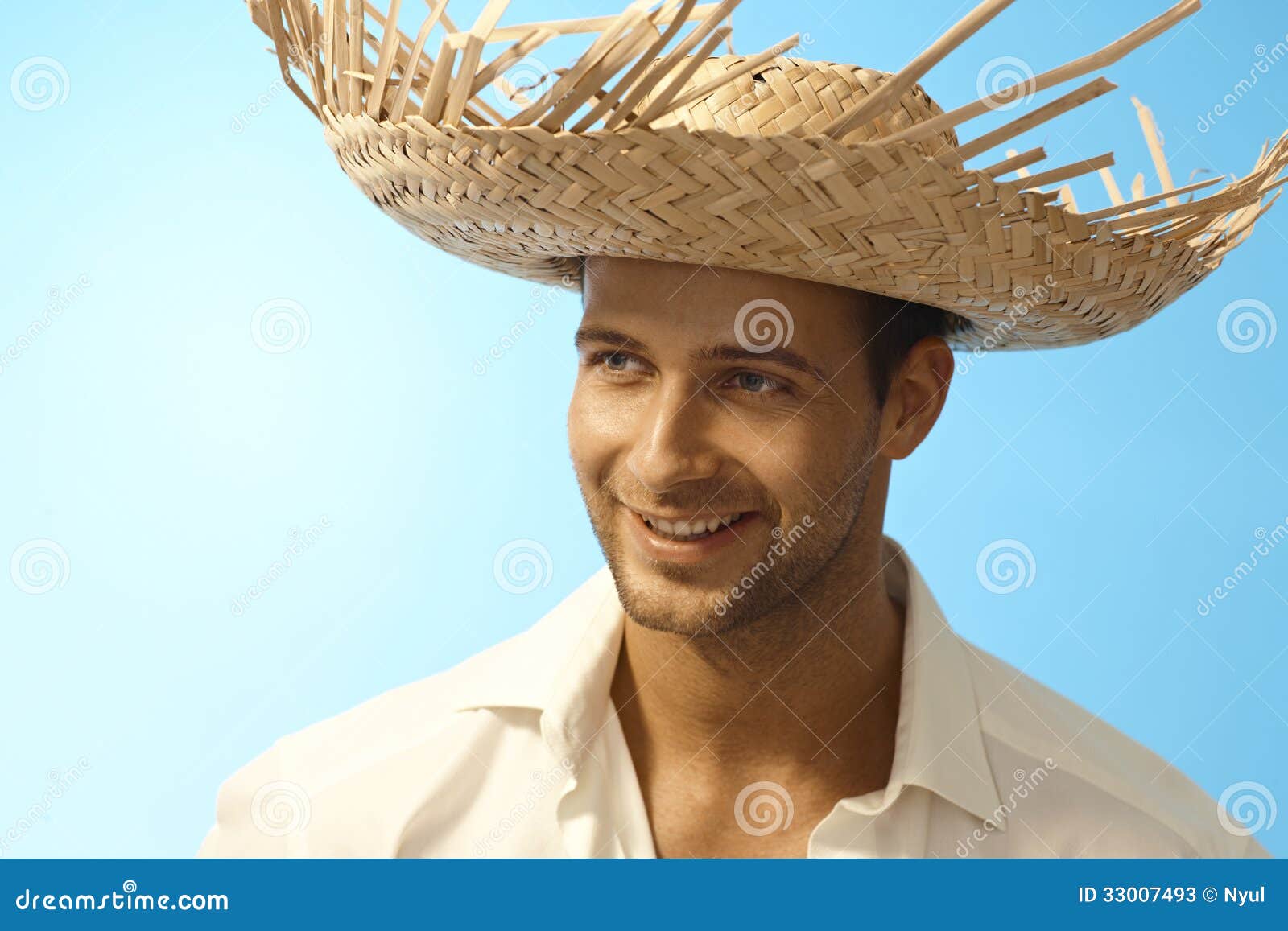 Closeup Portrait of Young Man in Straw Hat Stock Image Image of adult