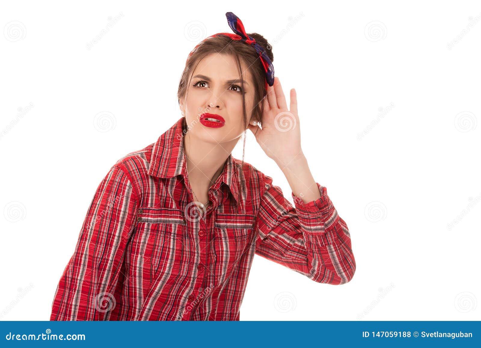 Nosy Woman Hand To Ear Gesture, Trying Carefully Stock Photo - Image of
