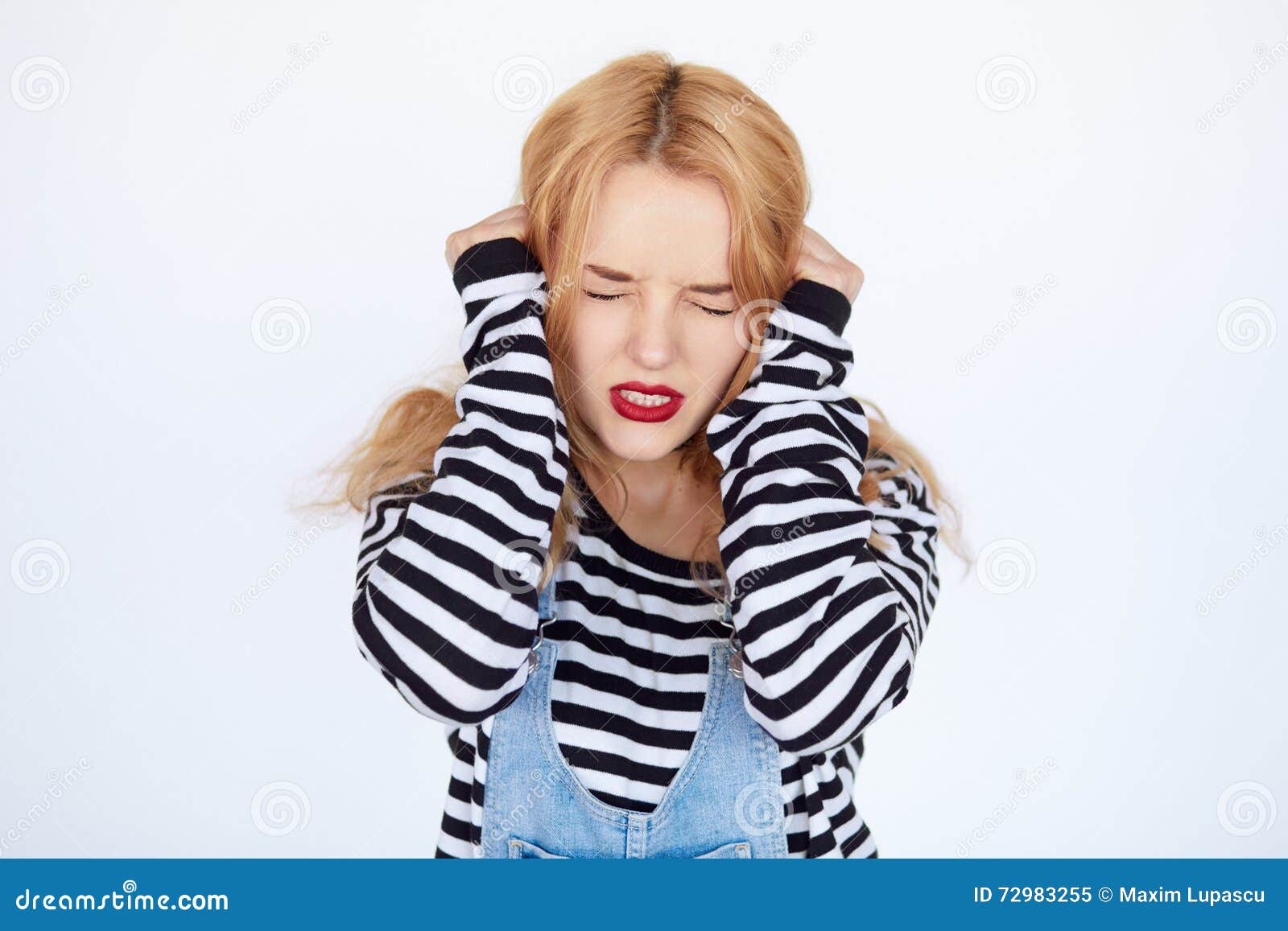 Closeup Portrait of a Young Woman Having Headache Stock Image - Image