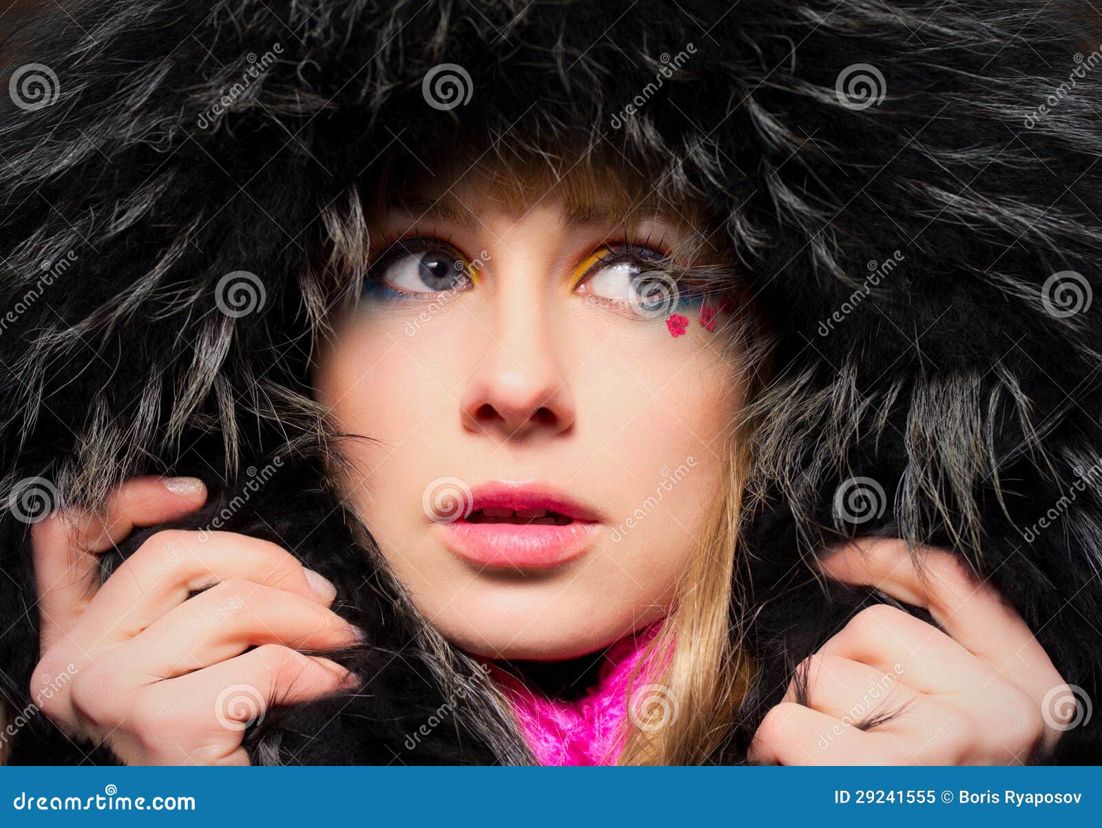 Closeup Portrait of Young Woman in Hood Stock Image - Image of jacket ...