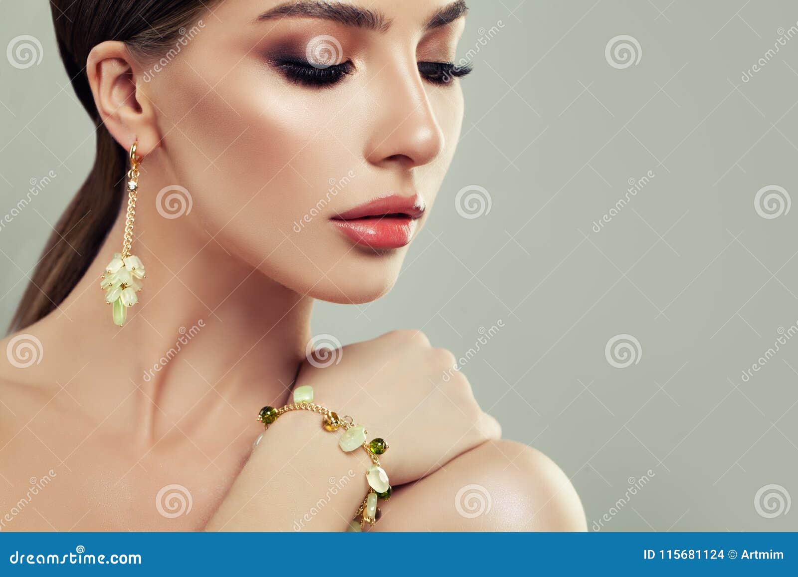 Closeup Portrait of Young Woman with Jewelry Stock Photo - Image of ...