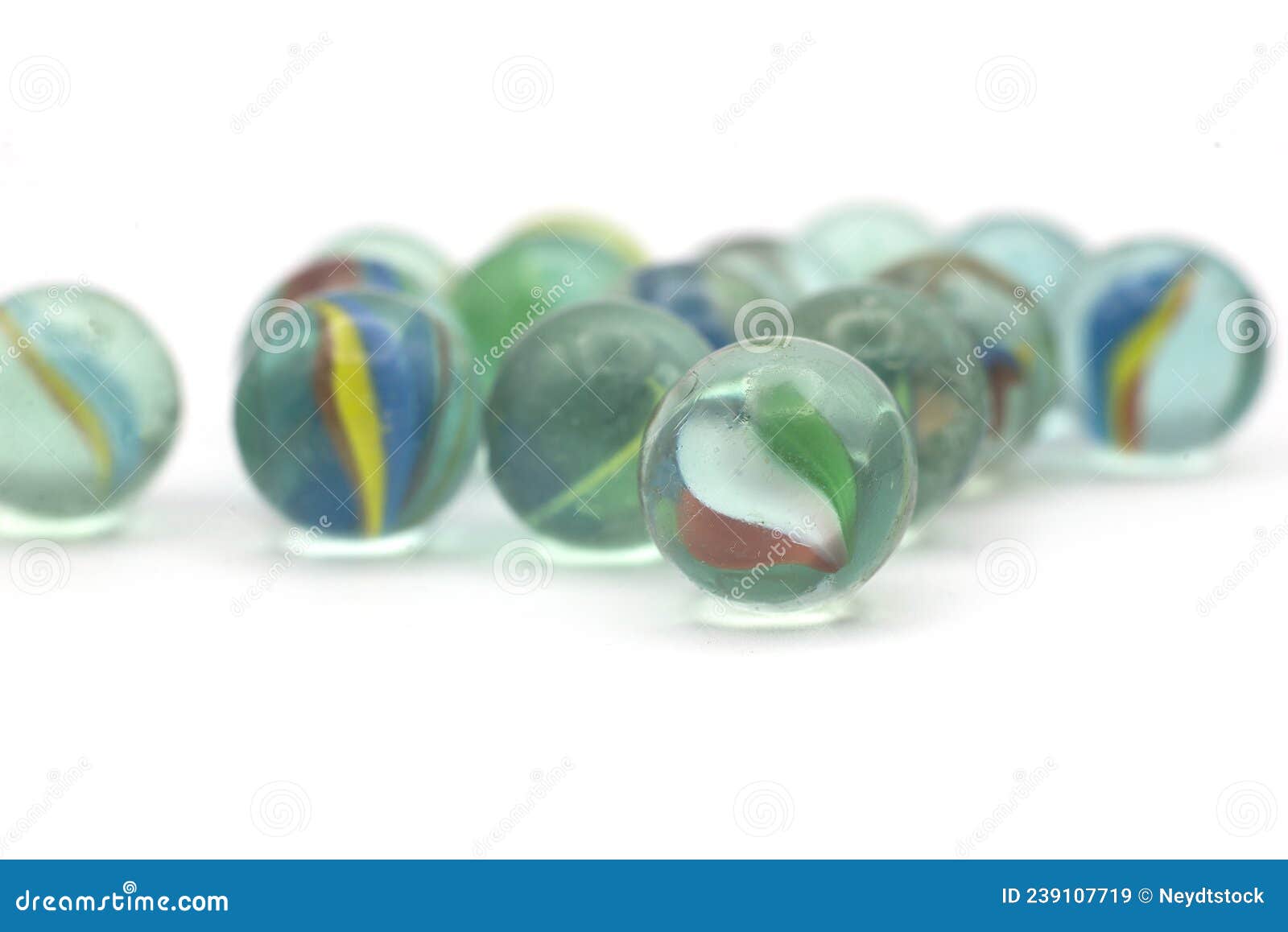 recreative small glass balls on white background
