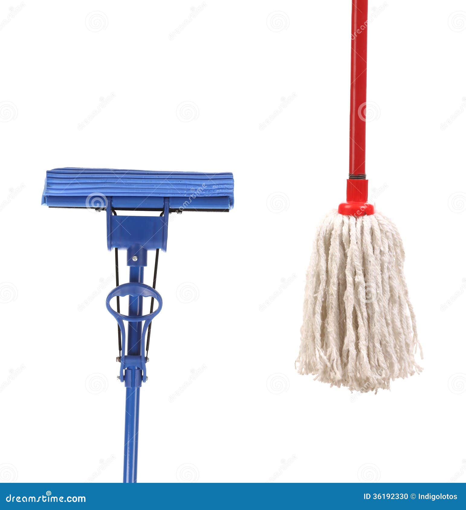 Closeup of Red and Blue Mop for Cleaning. Stock Photo Image of clean