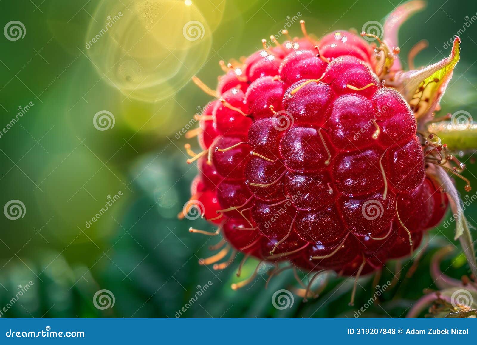 closeup of a ripe, juicy raspberry