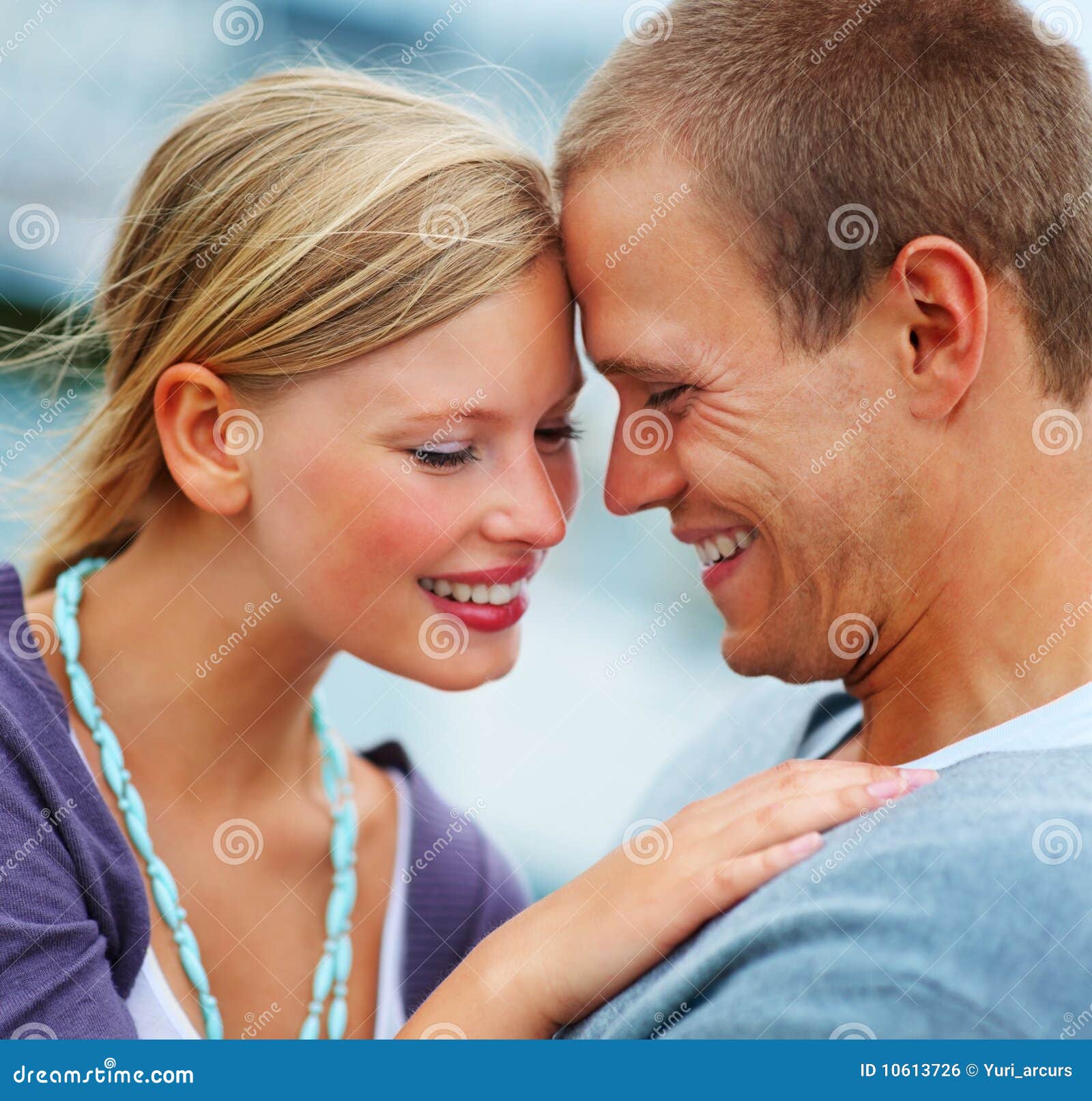 Closeup of a Romantic Young Couple Smiling Stock Photo - Image of ...