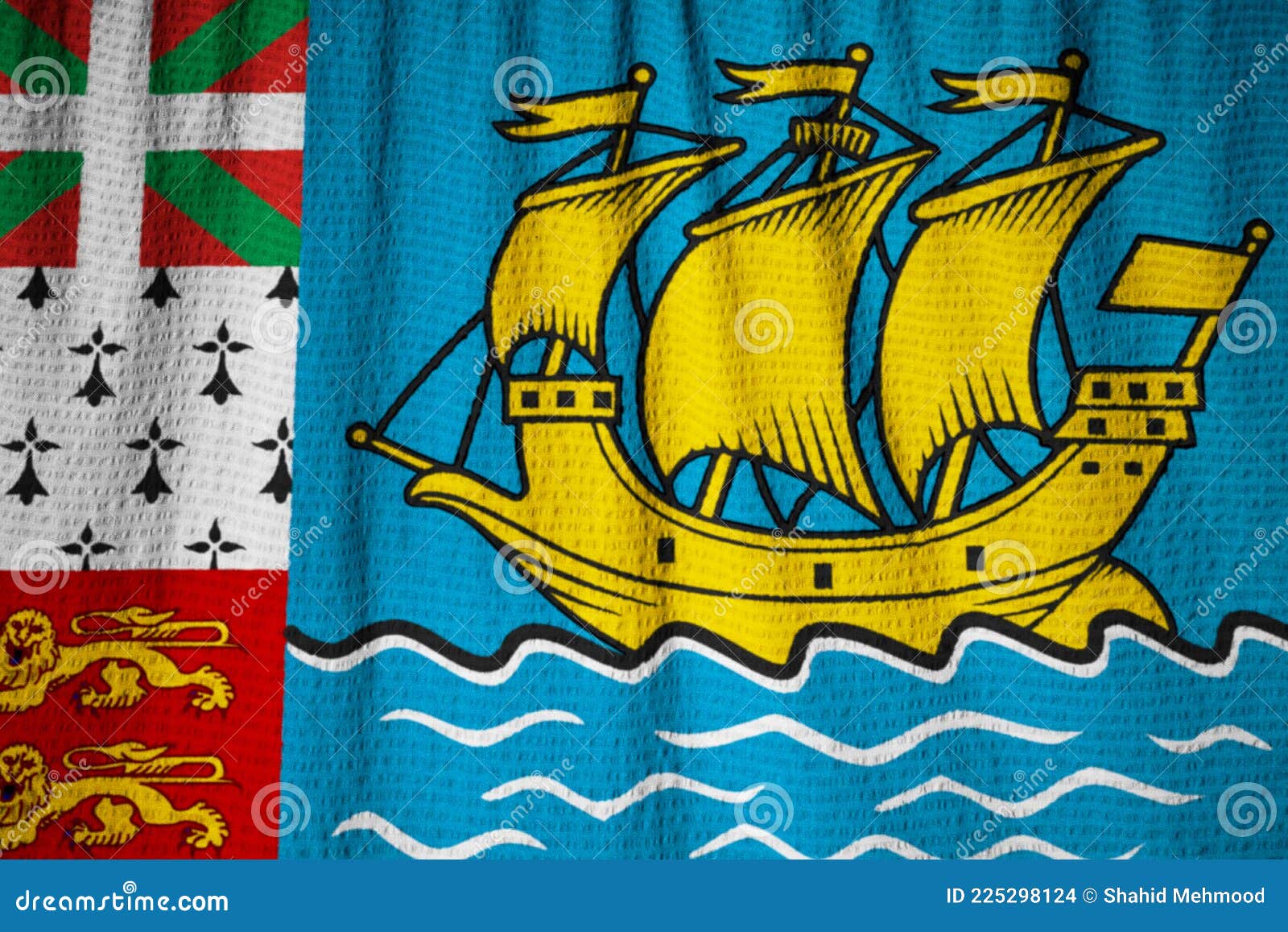 Closeup of Ruffled Saint Pierre and Miquelon Flag, Saint Pierre and