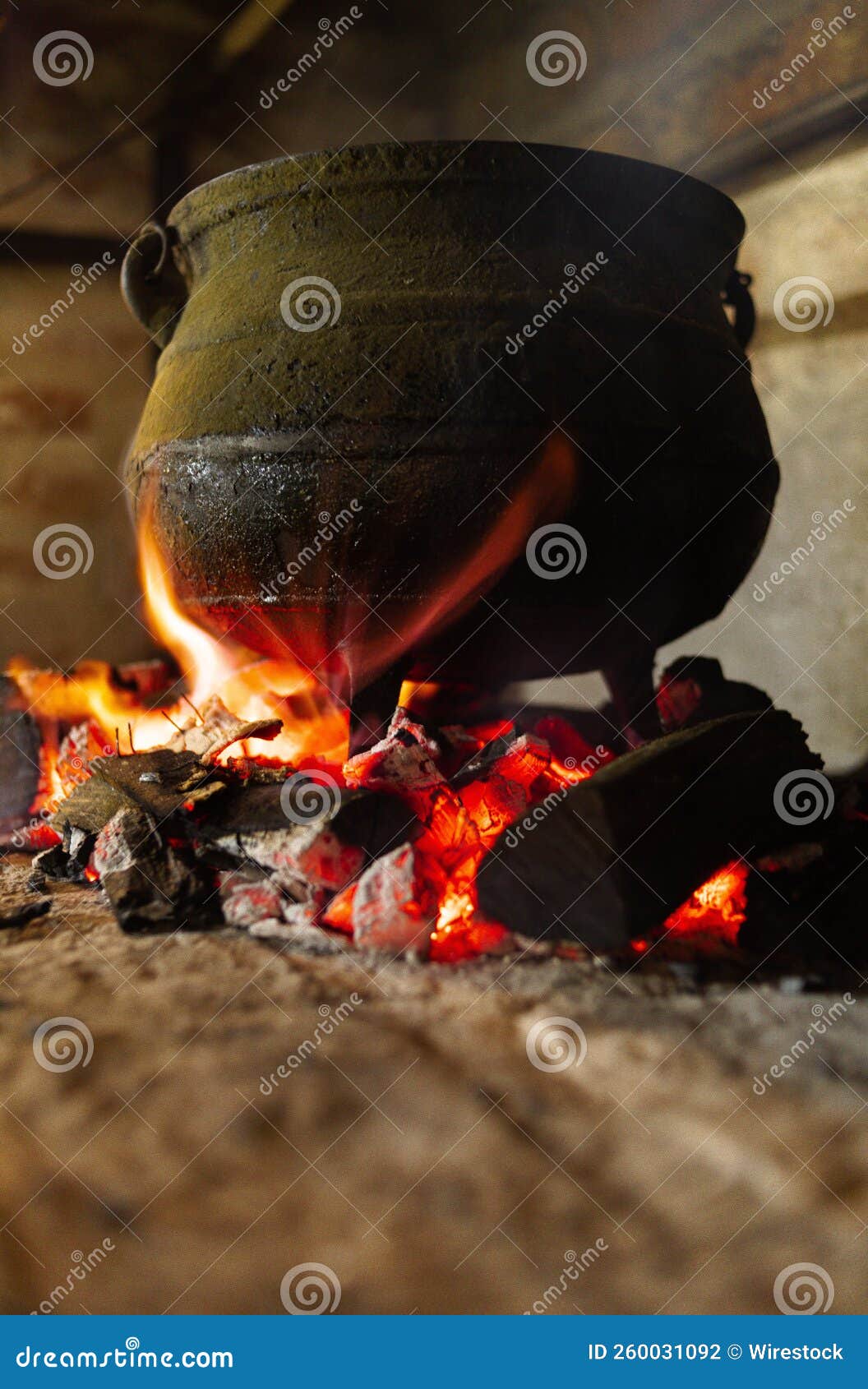 Closeup of Rustic Old Pot on Bonfire Stock Photo Image of danger