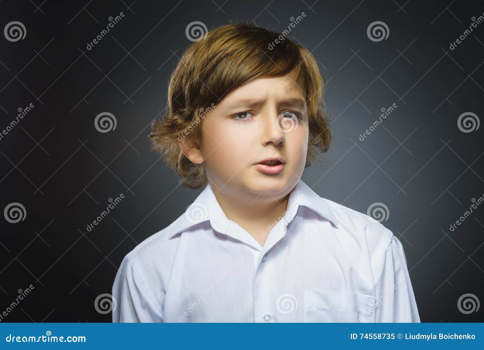 Closeup Sad Boy with Worried Stressed Face Expression Stock Image
