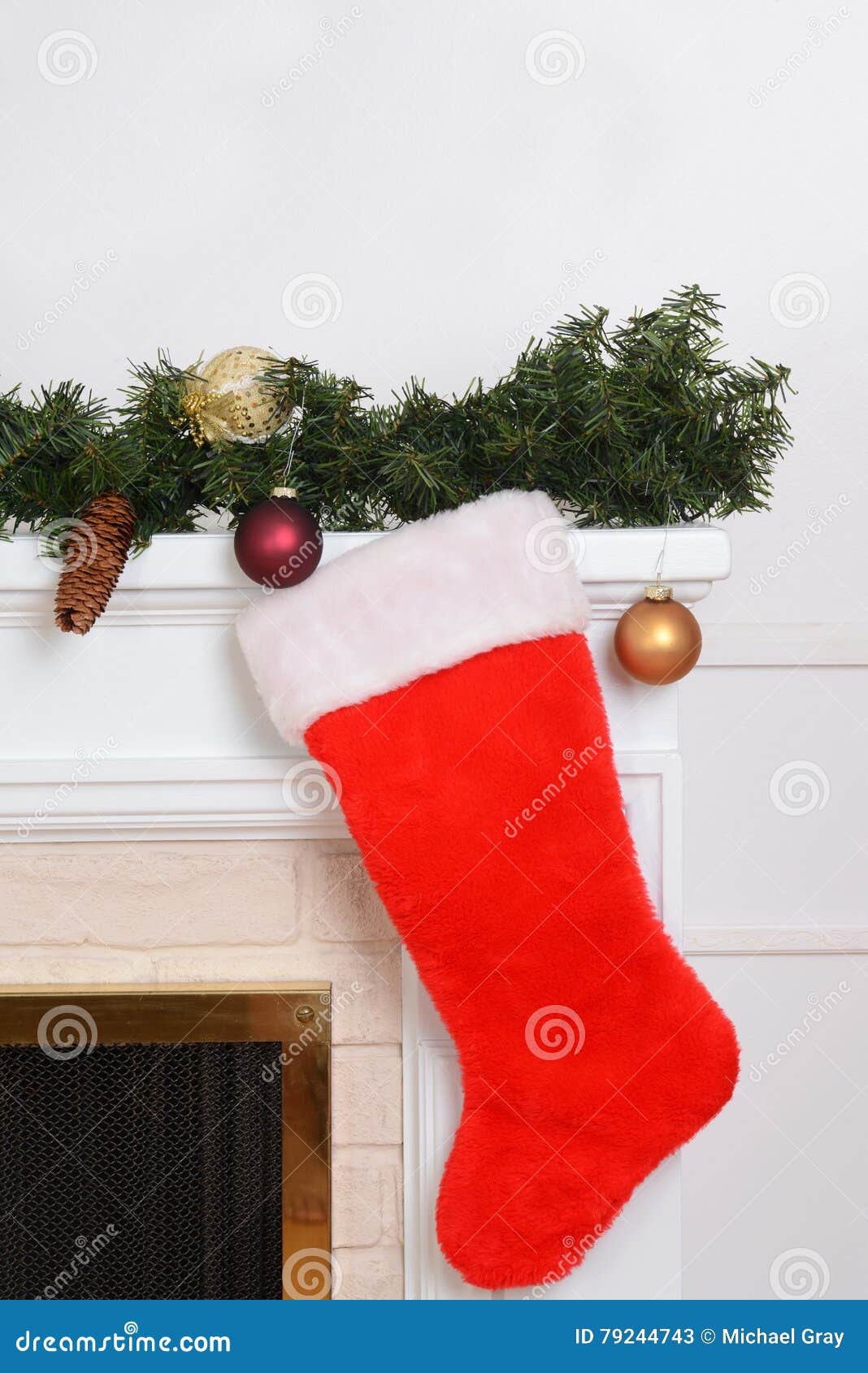 Closeup Santa Sock on Fireplace Stock Image Image of decoration