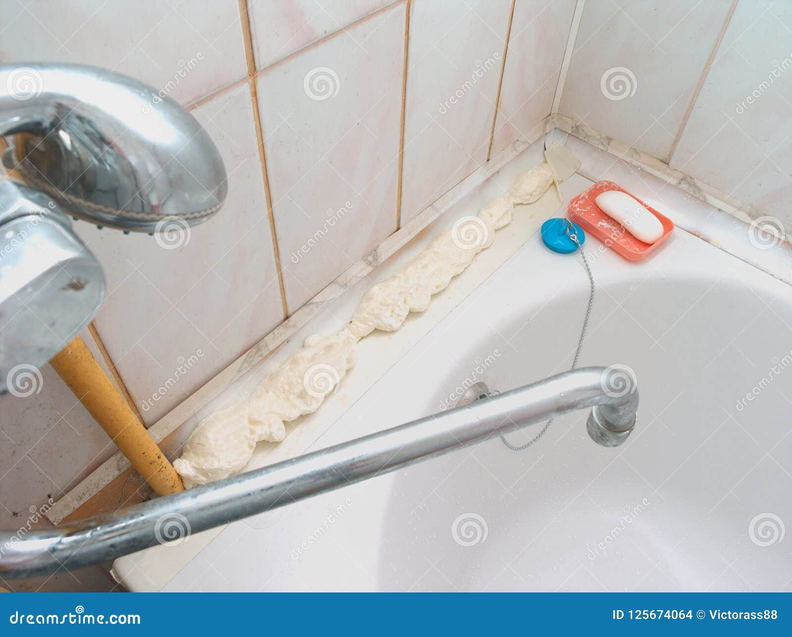 Stop leaking in bathroom stock photo. Image of proof 125674064