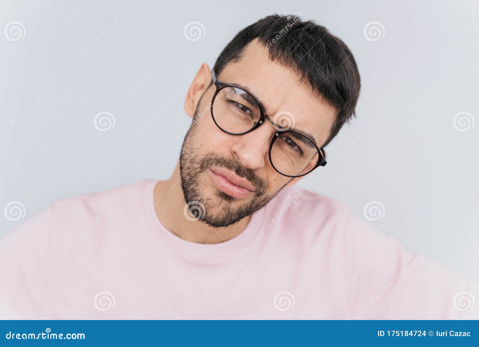 Closeup Self Portrait of Serious Macho Man Wears Trendy Round Glasses ...