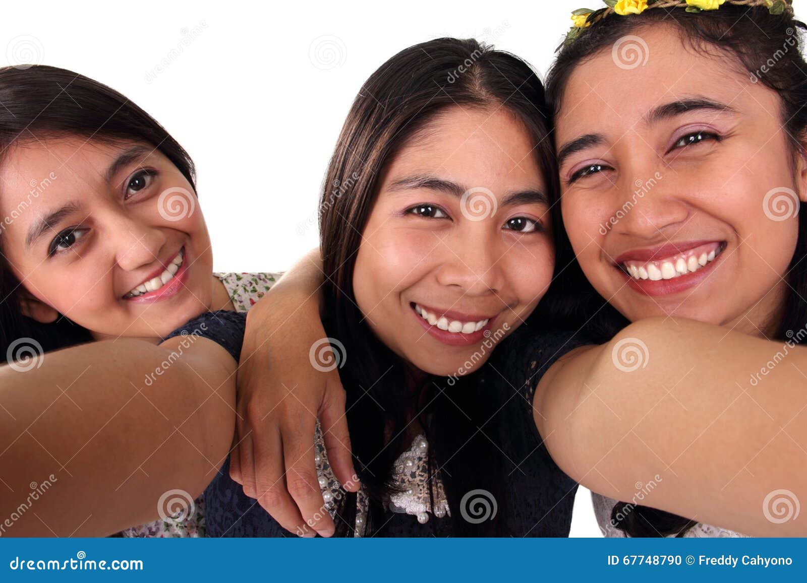 Closeup Selfie of Three Asian Girl Friends Stock Photo - Image of ...