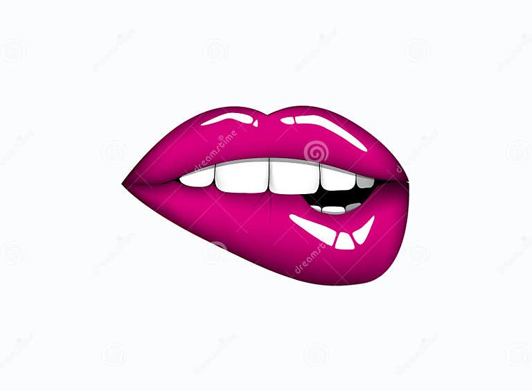 Closeup Of Sensuous Woman Biting Pink Lips Open Mouth With Black Lip Biting Stock Vector