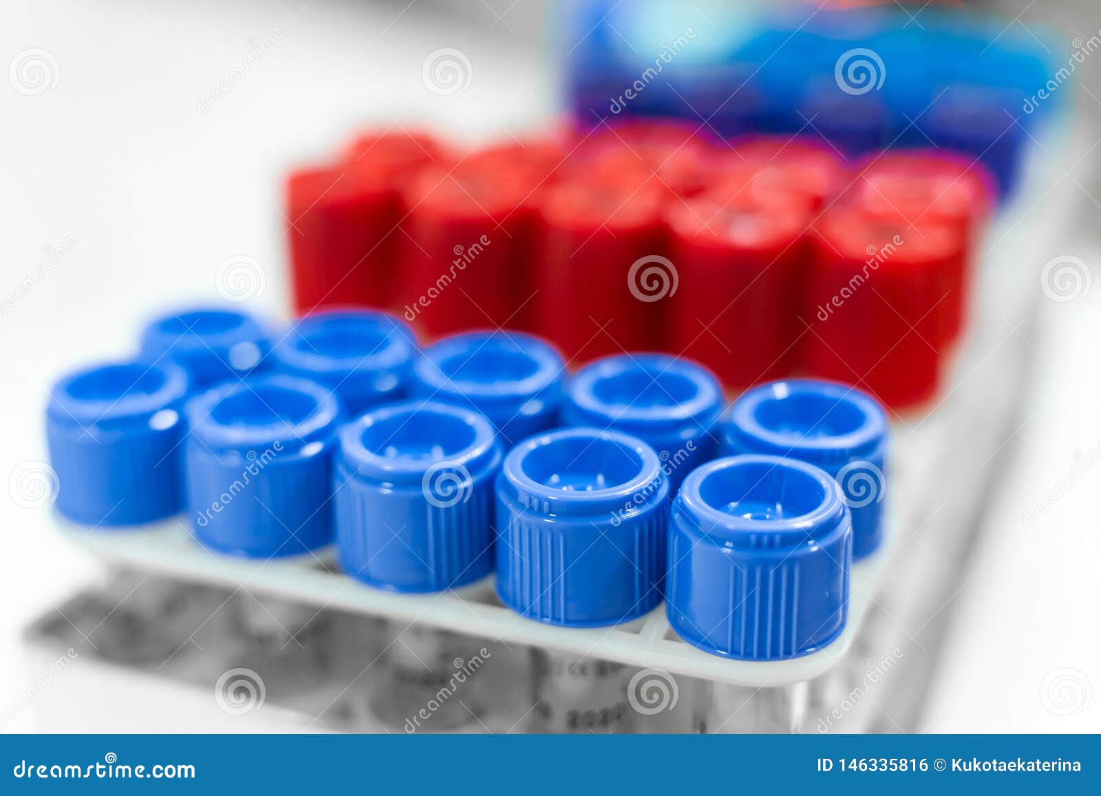 Closeup Set of Sterile Vacuum Testtubes for Blood Sample Stock Photo