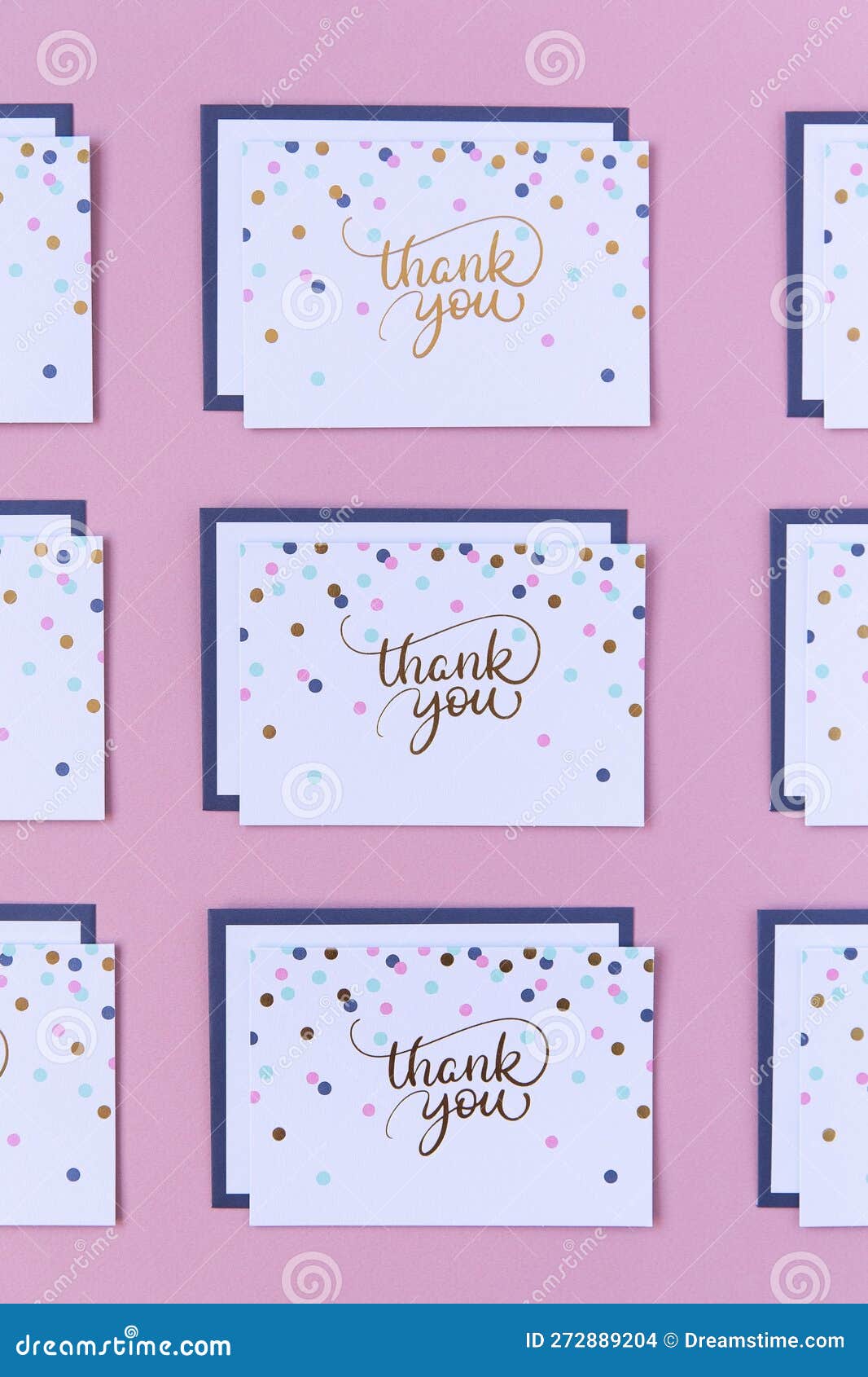 Closeup of Several Small Thank You Cards on a Pink Surface Stock Photo Image of thank