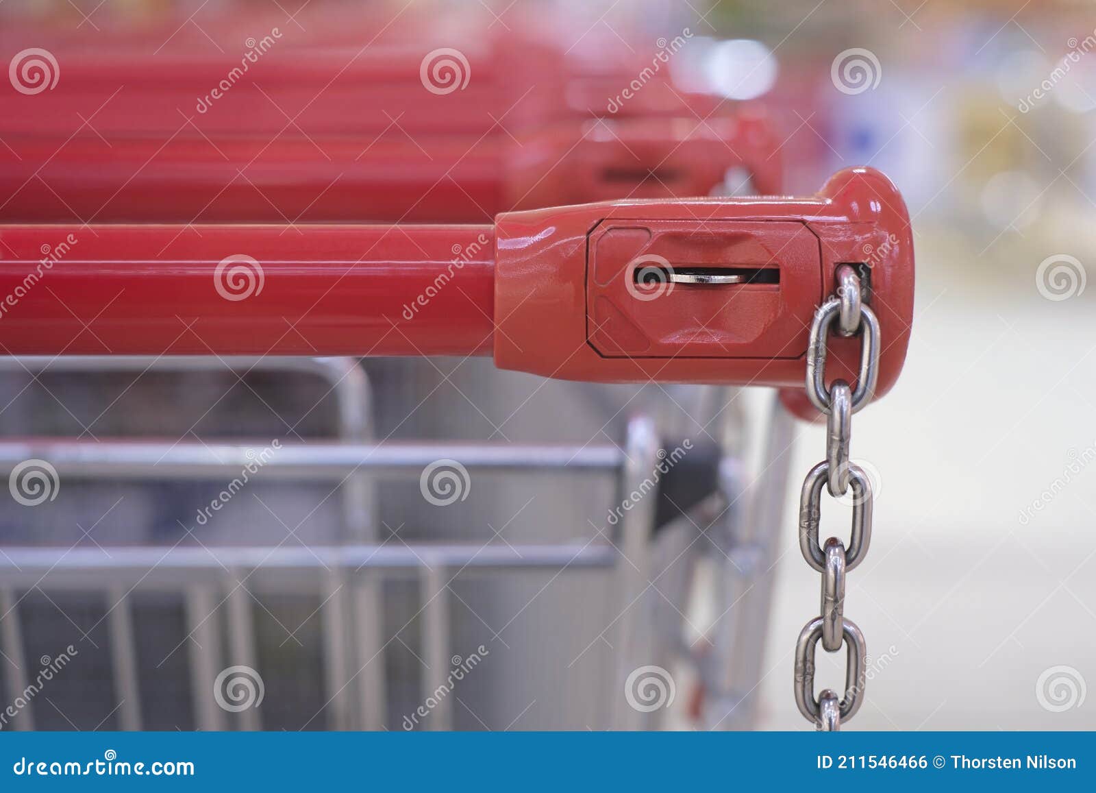 Closeup of a Shopping Trolley Locking System. Stock Photo Image of