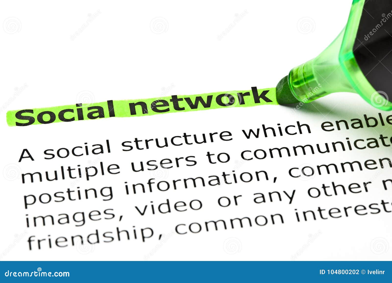 social network dictionary definition green marker stock photo