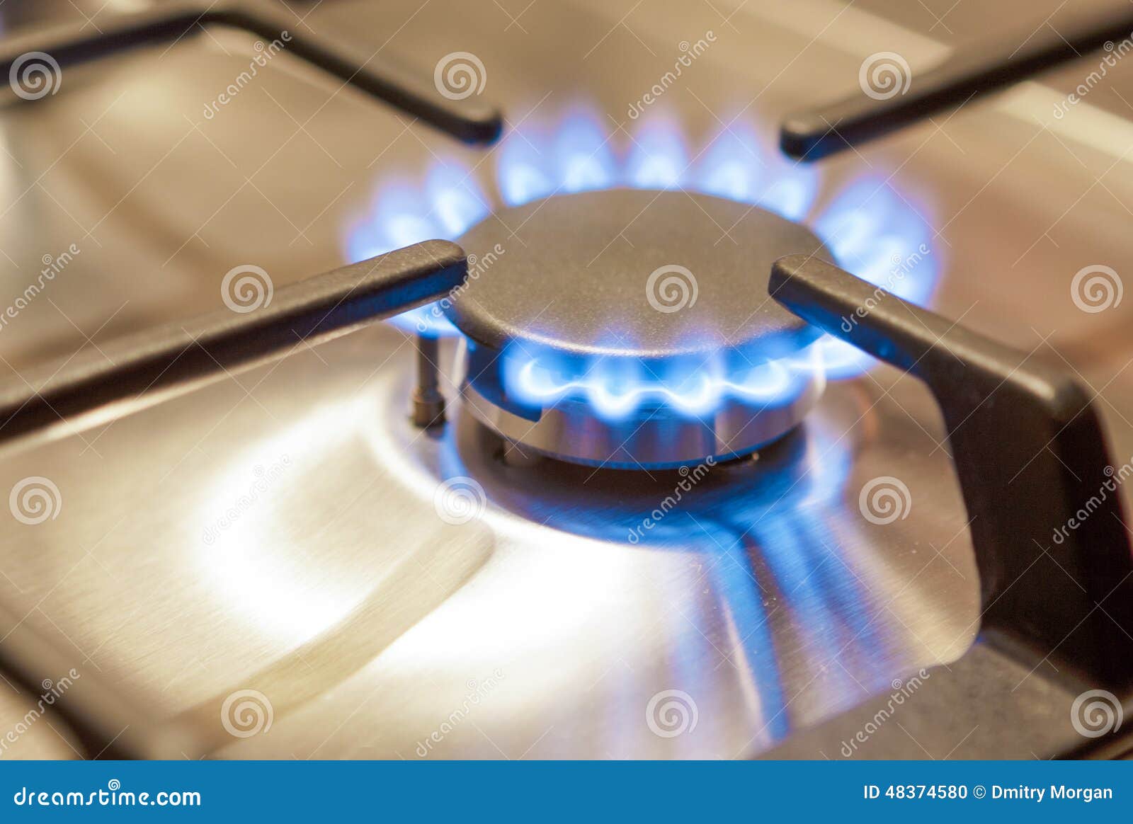 Closeup Shot of Gas Burner on Stove Surface. Stock Photo Image of