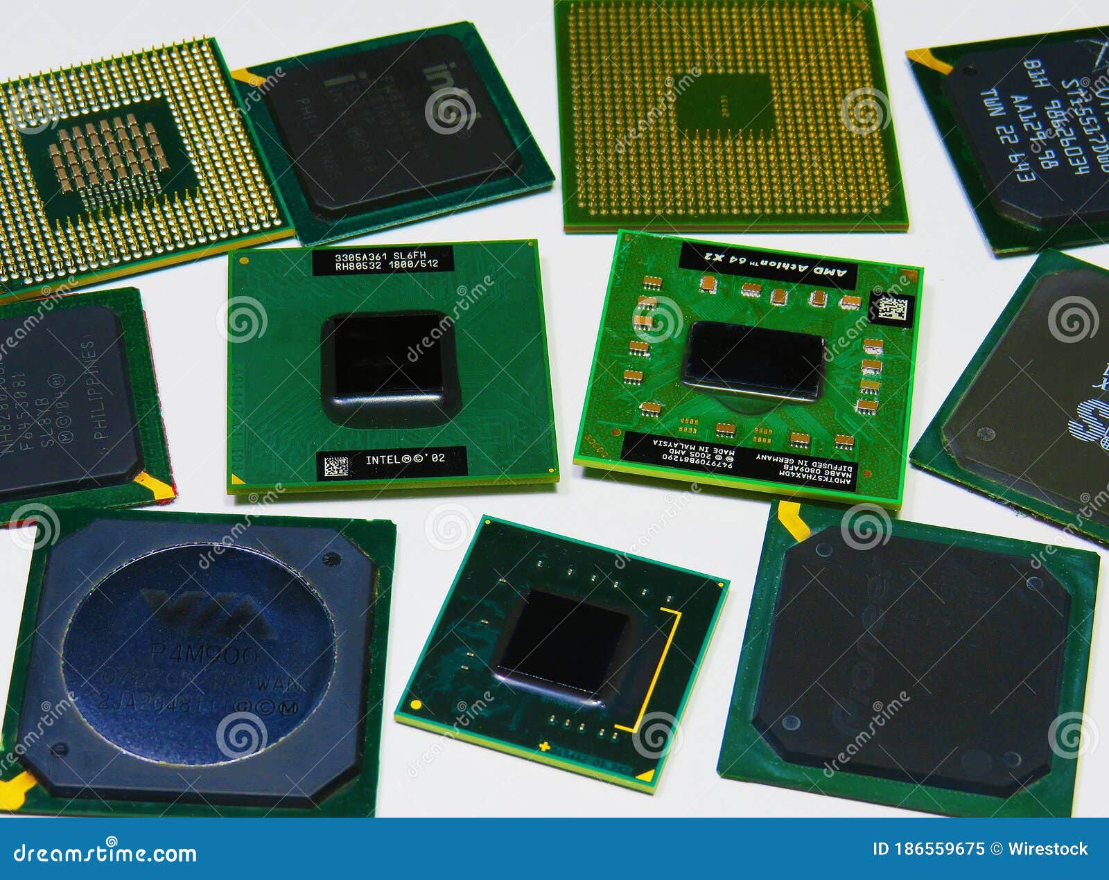 Closeup Shot of the Integrated Electric Circuits of a Green Chip