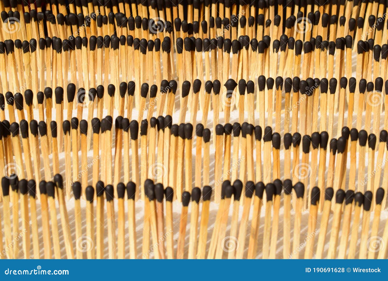 Closeup Shot of Many Matches Stacked in Rows Stock Photo Image of