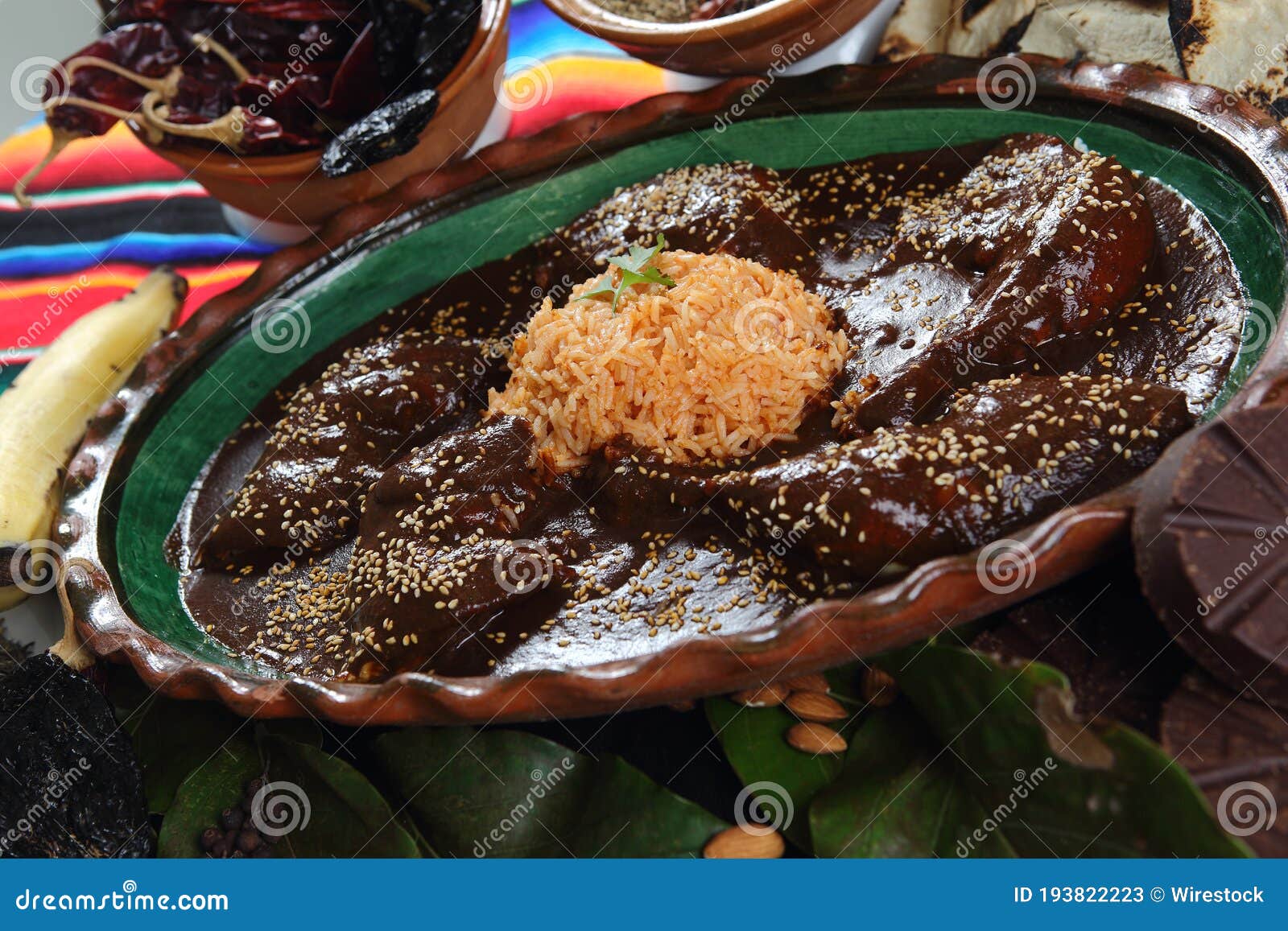 Closeup Shot of Mexican Chicken Mole Dish on Background of the