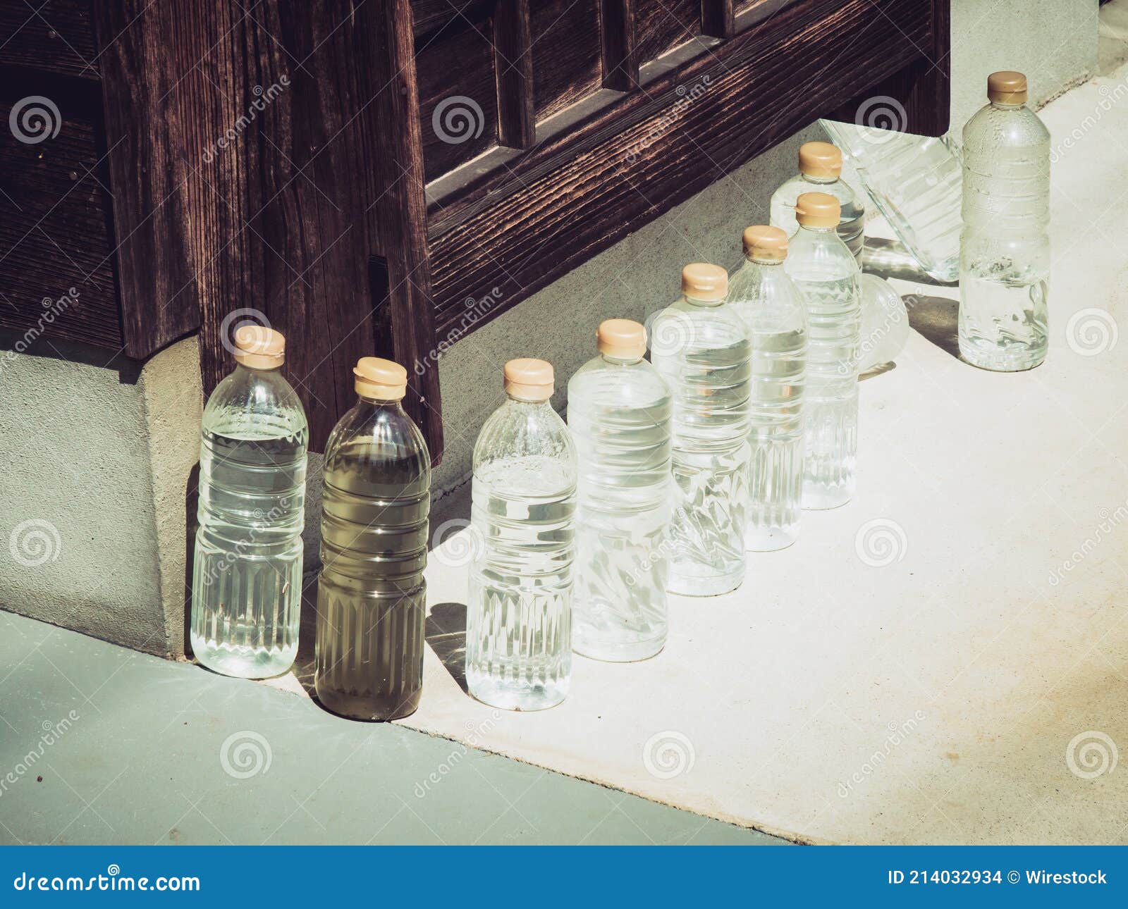 Closeup Shot of Mineral Water Bottles Made of Plastic. Stock Photo