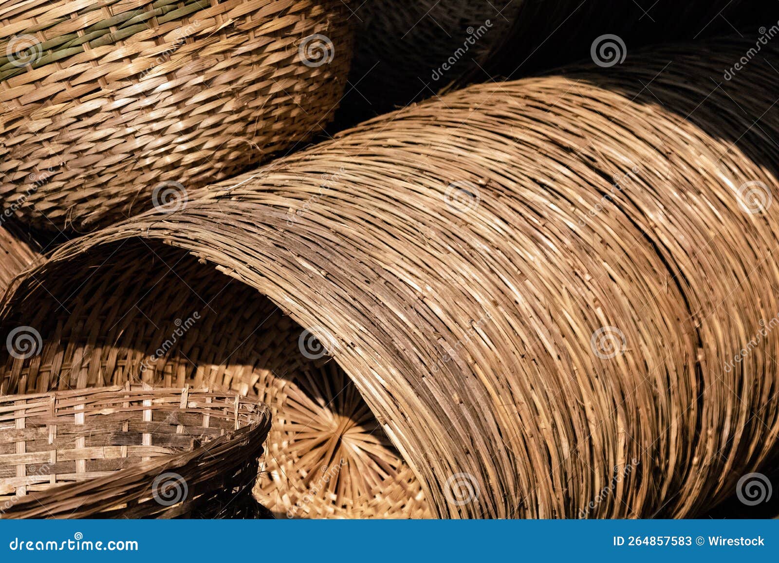 Closeup Shot of a Pile of Handmade Wicker Baskets Stock Image Image