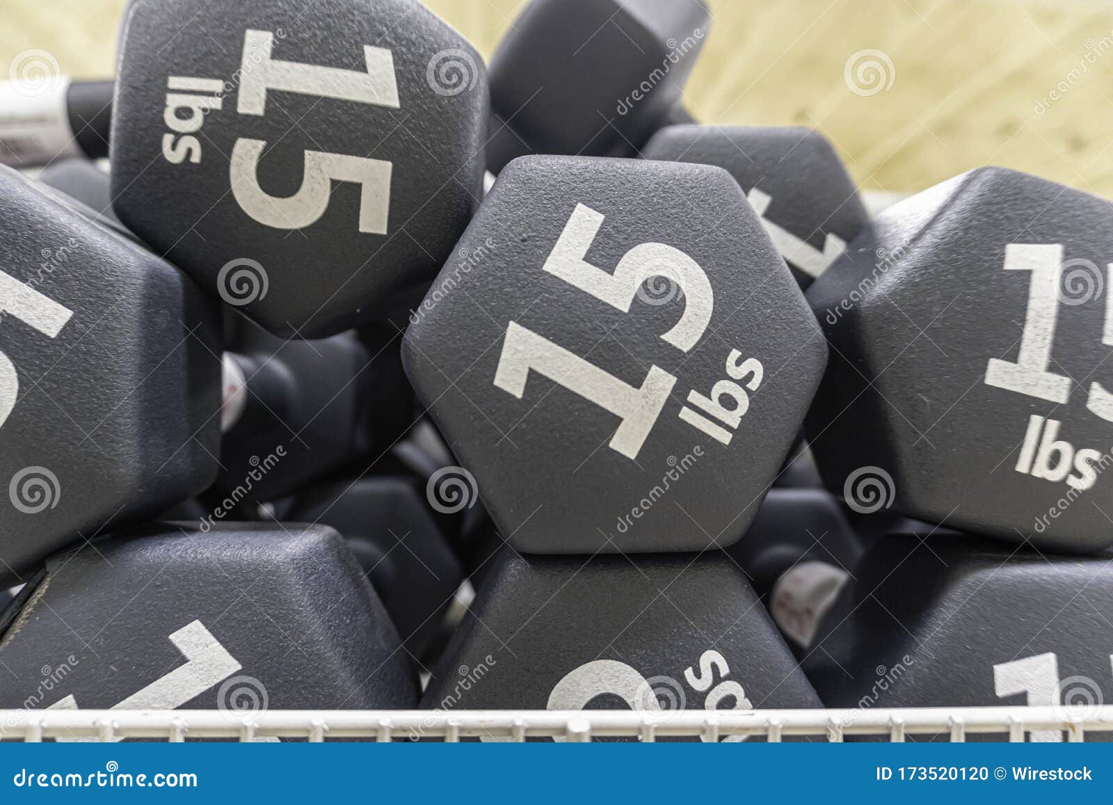 Closeup Shot of a Pile of 15pound Dumbbells Stock Photo Image of